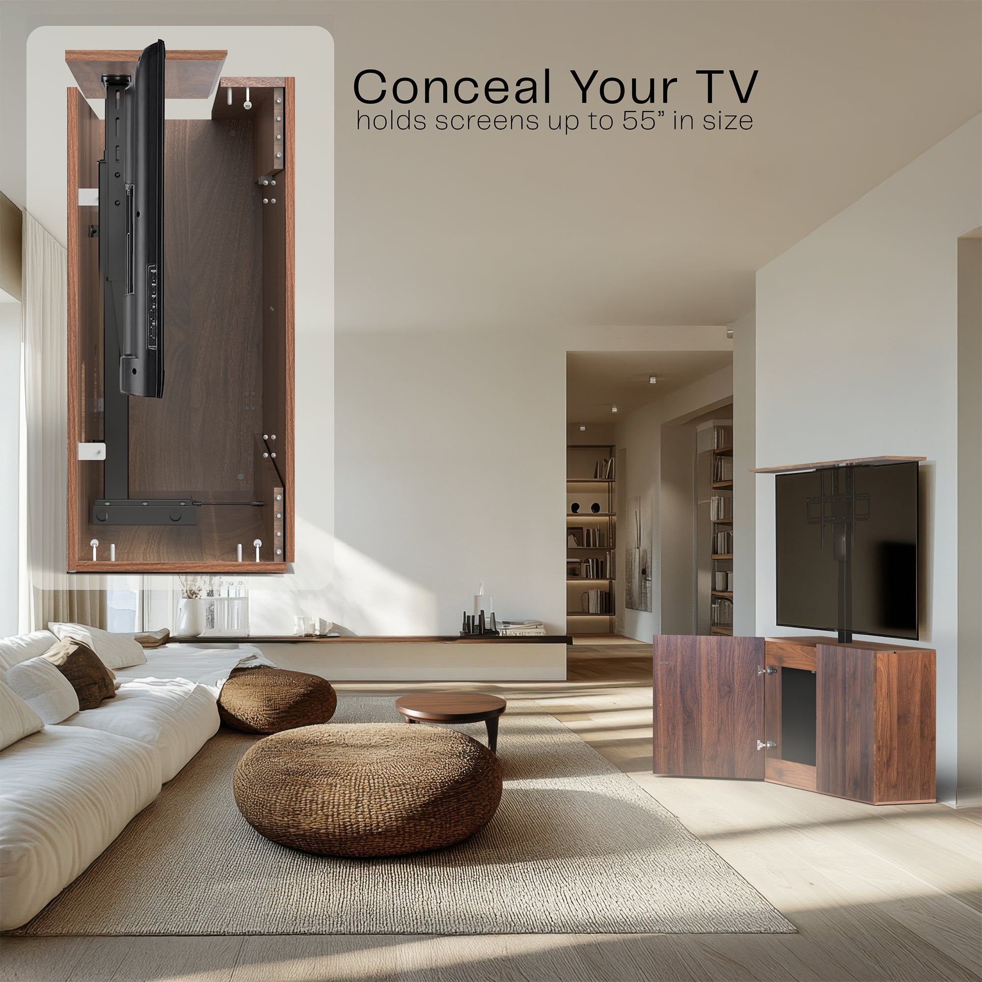 Walnut TV Lift Cabinet for 32" to 55" TVs