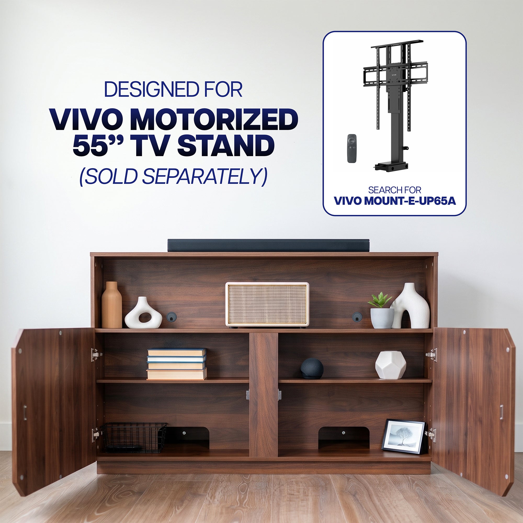 TV lift cabinet with motorized mechanism that raises and conceals 32-inch to 55-inch TVs