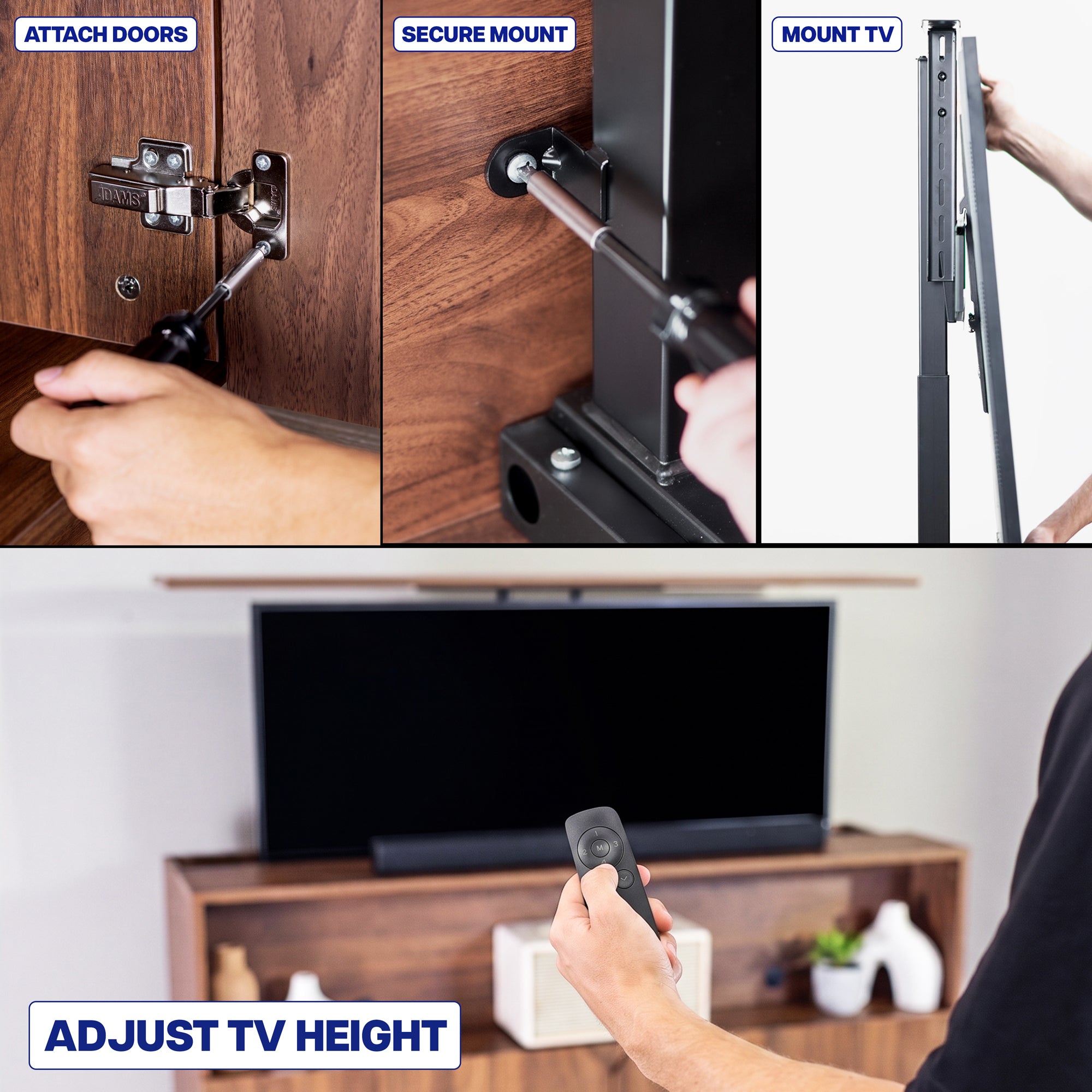 TV Lift Cabinet with Motorized Stand and Storage - 32" to 55" Screens