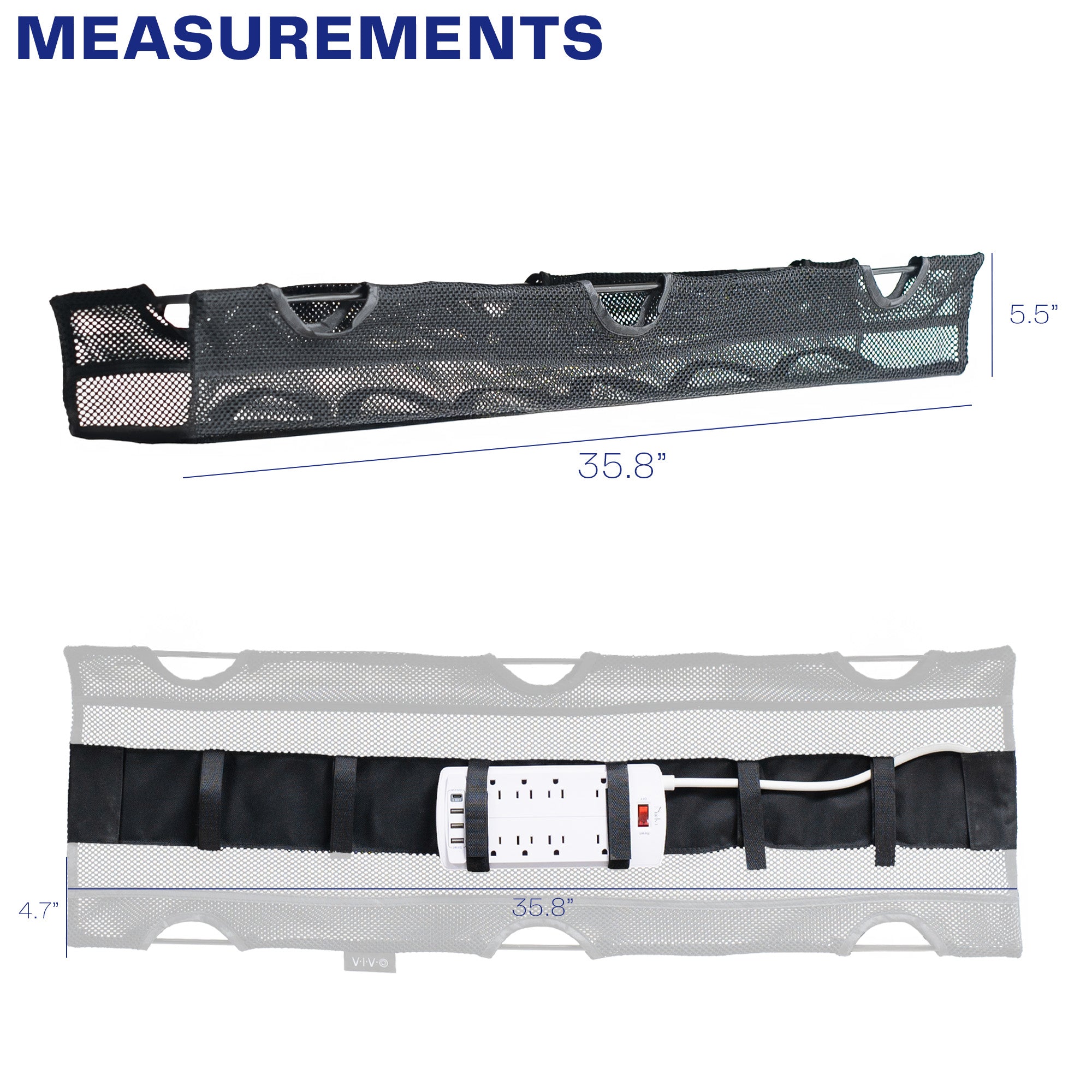 Under Desk Mesh Cable Management with Power Strip Holder
