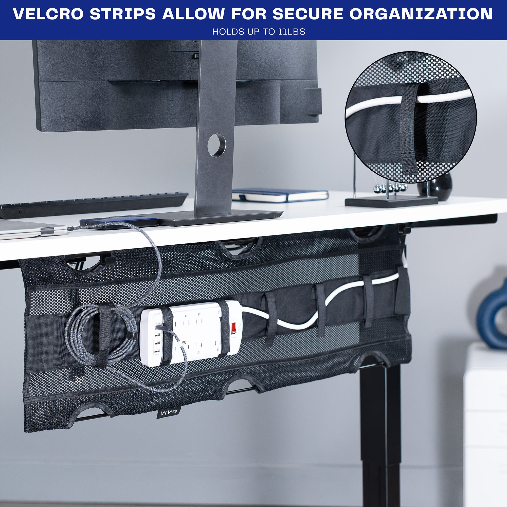 Under Desk Mesh Cable Management with Power Strip Holder