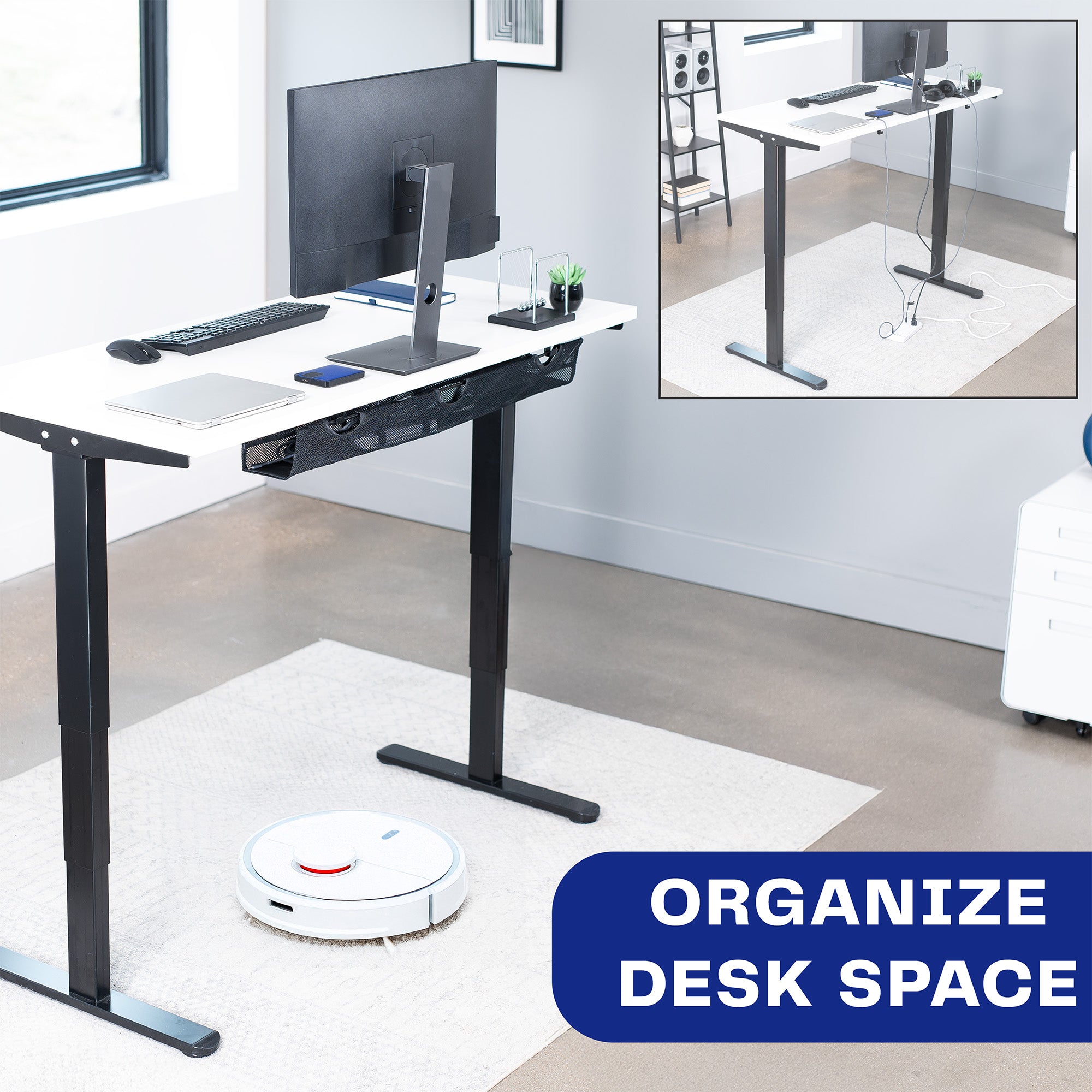 Under Desk Mesh Cable Management with Power Strip Holder