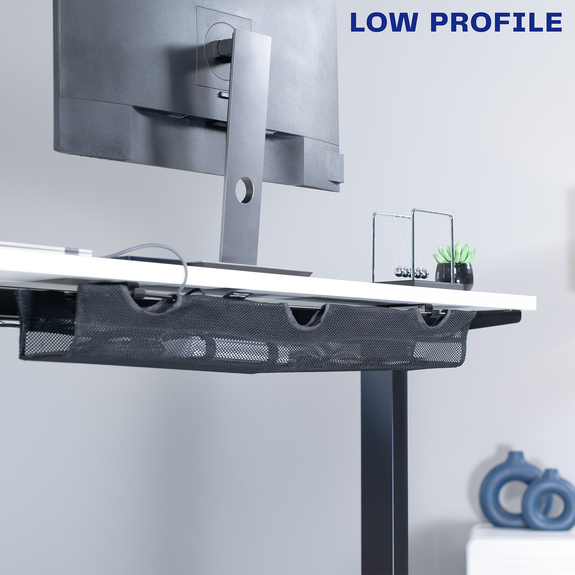 Under Desk Mesh Cable Management with Power Strip Holder