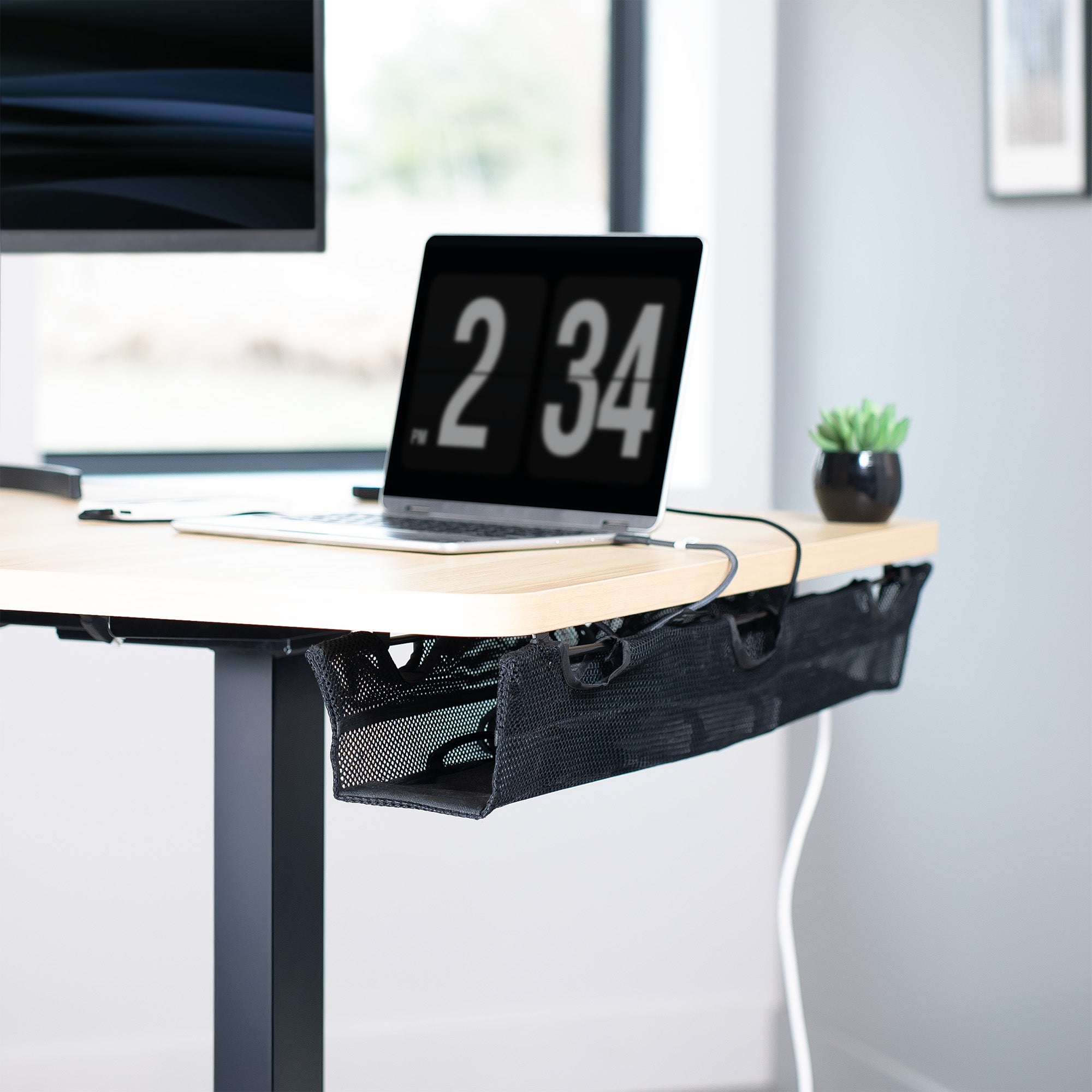 Under Desk Mesh Cable Management with Power Strip Holder
