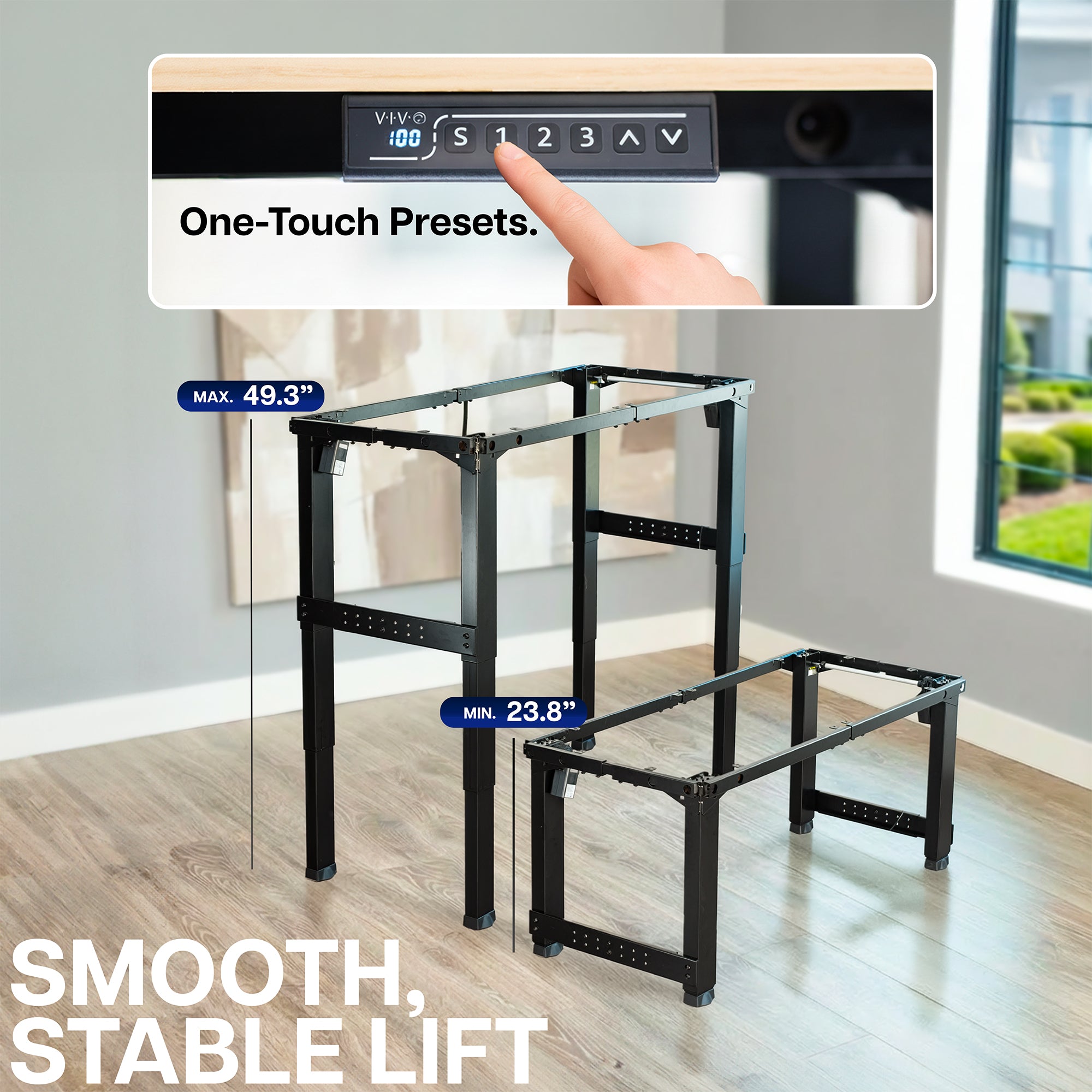 Black Premium Electric Dual-Motor Height Adjustable 4-Leg Desk Frame height adjustments