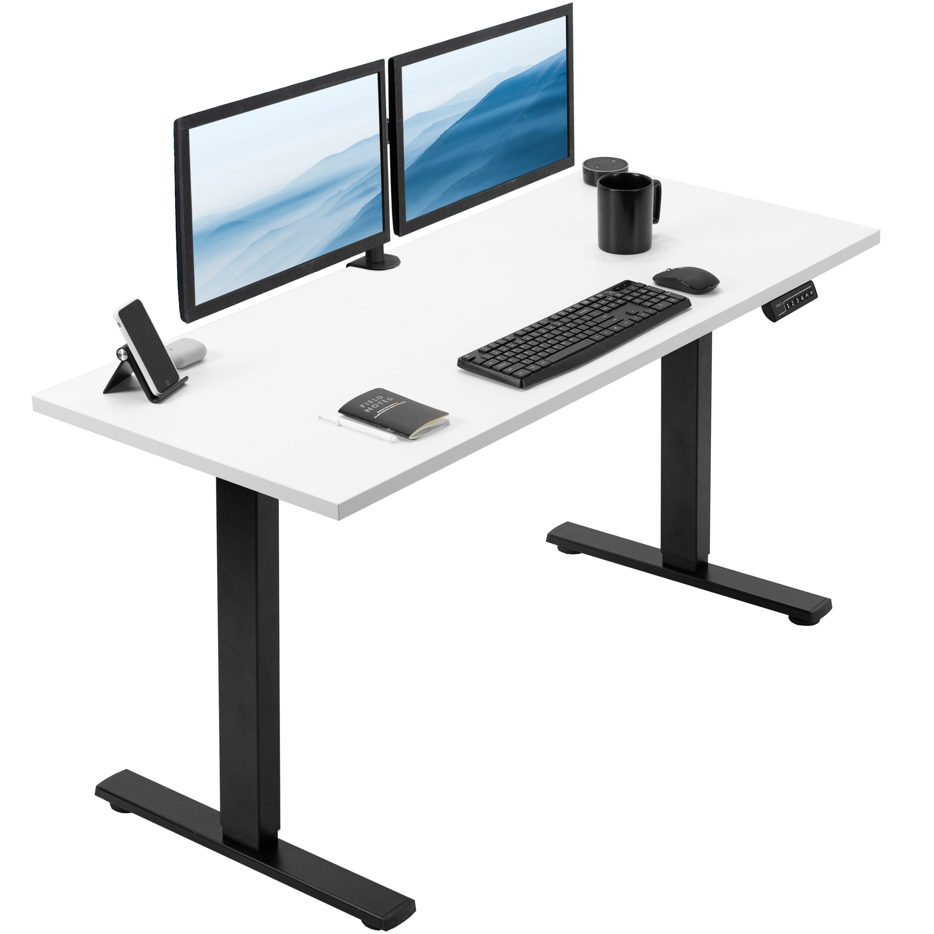 Electric Height Adjustable 55 x 24 inch Memory Stand Up Desk, Solid One-Piece Square Corner Table Top