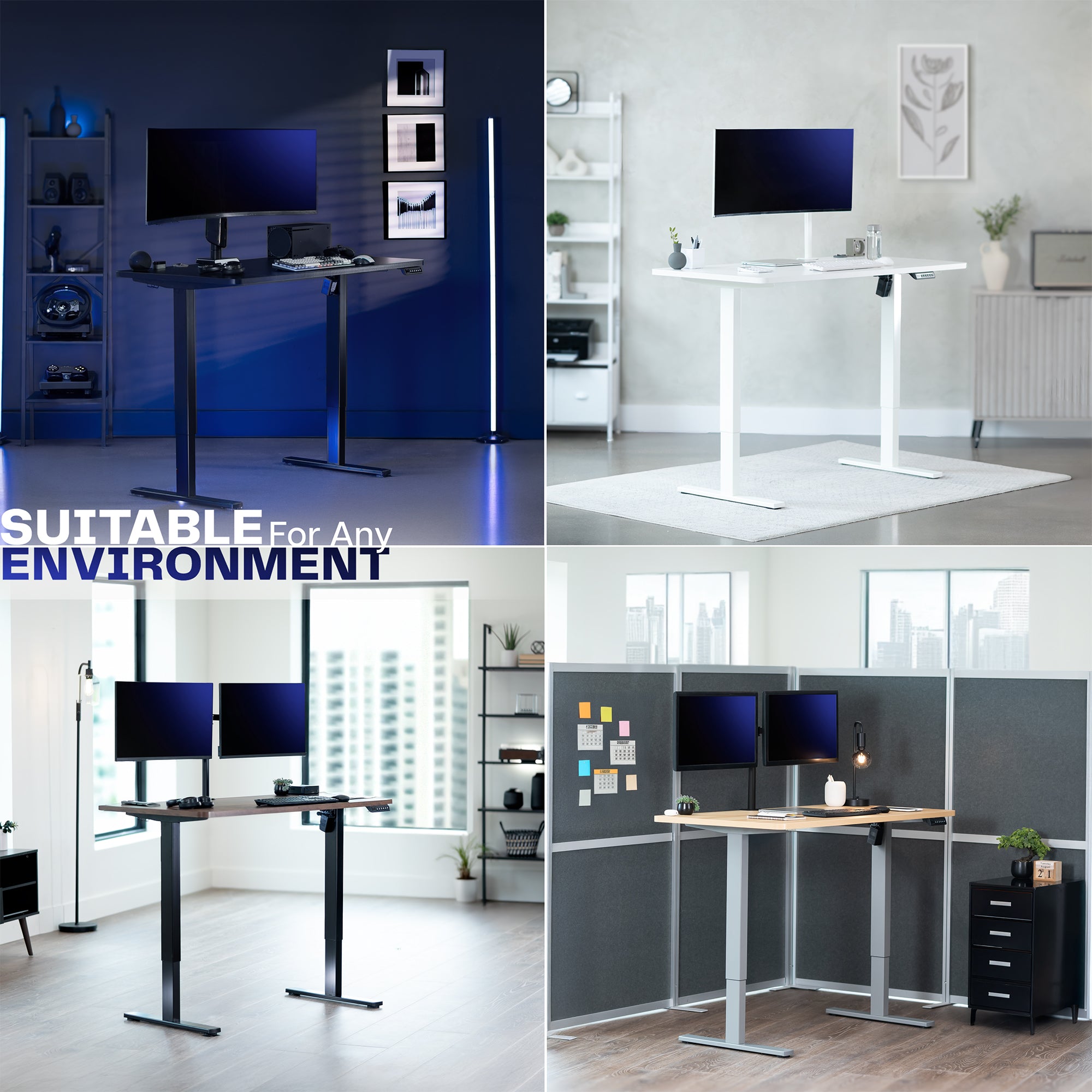 Sturdy ergonomic sit or stand active desk workstation with adjustable height using smart control panel.