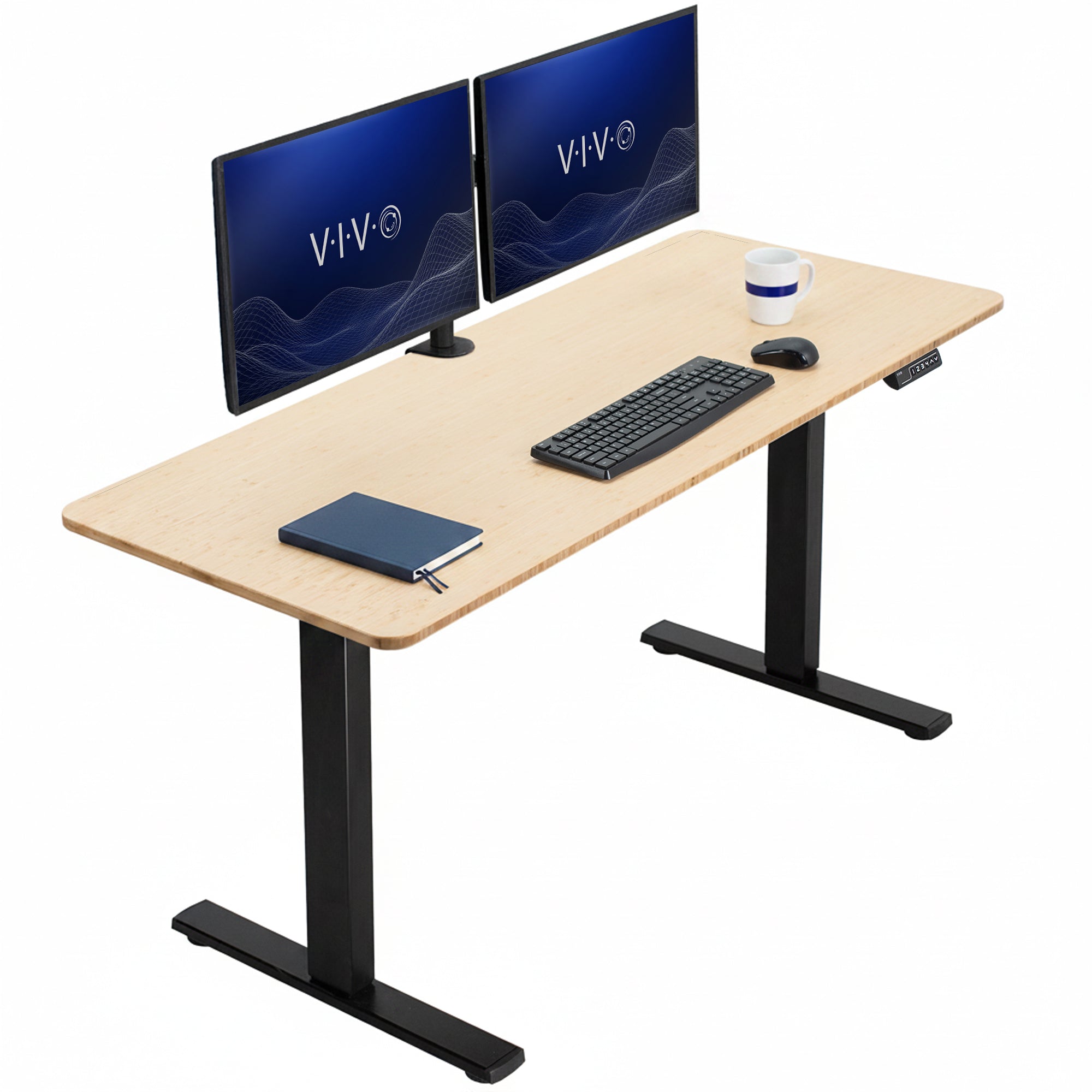 Sturdy ergonomic sit or stand active desk workstation with adjustable height using smart control panel.