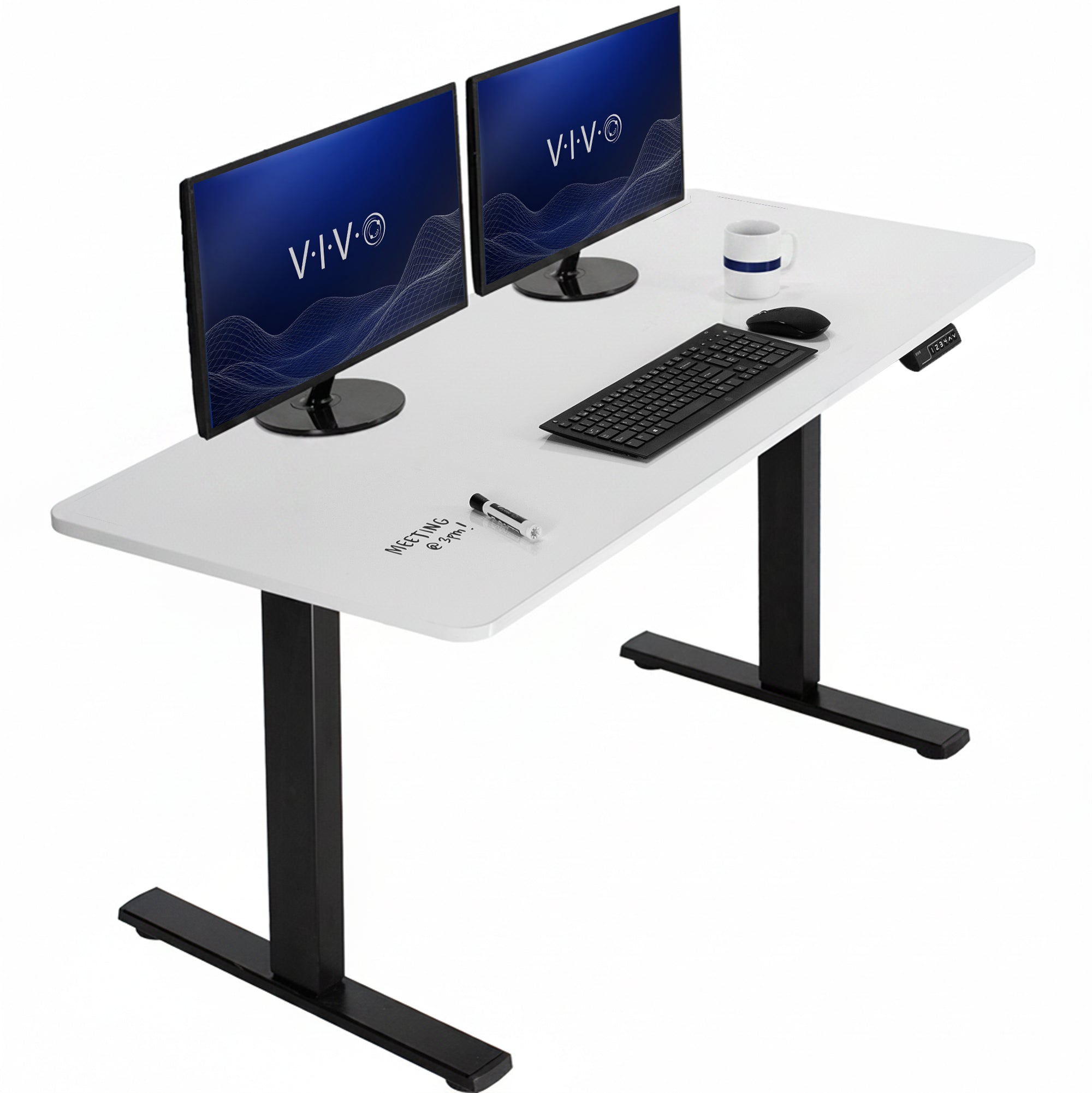 Sturdy ergonomic sit or stand active desk workstation with adjustable height using smart control panel.
