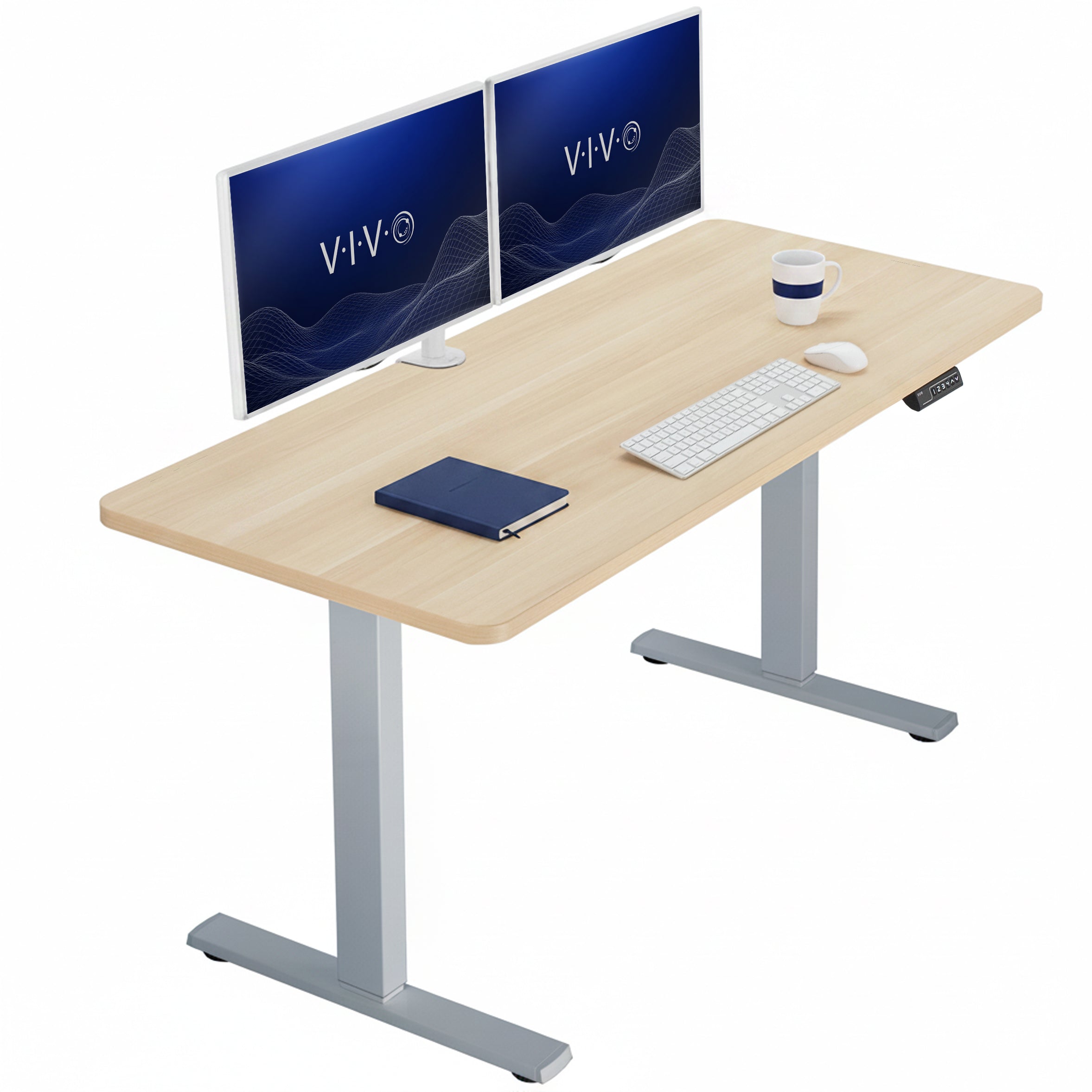 Sturdy ergonomic sit or stand active desk workstation with adjustable height using smart control panel.