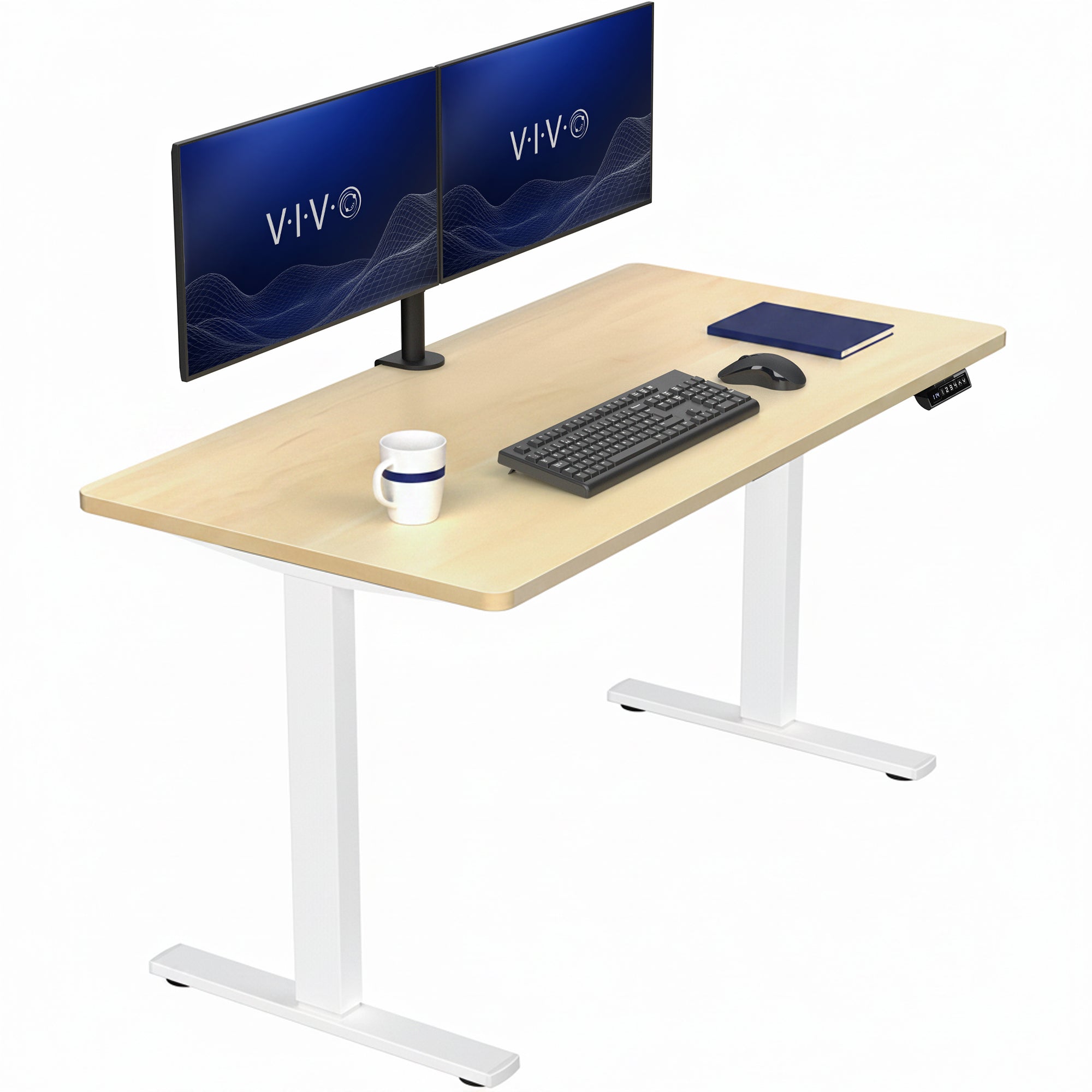 Sturdy ergonomic sit or stand active desk workstation with adjustable height using smart control panel.