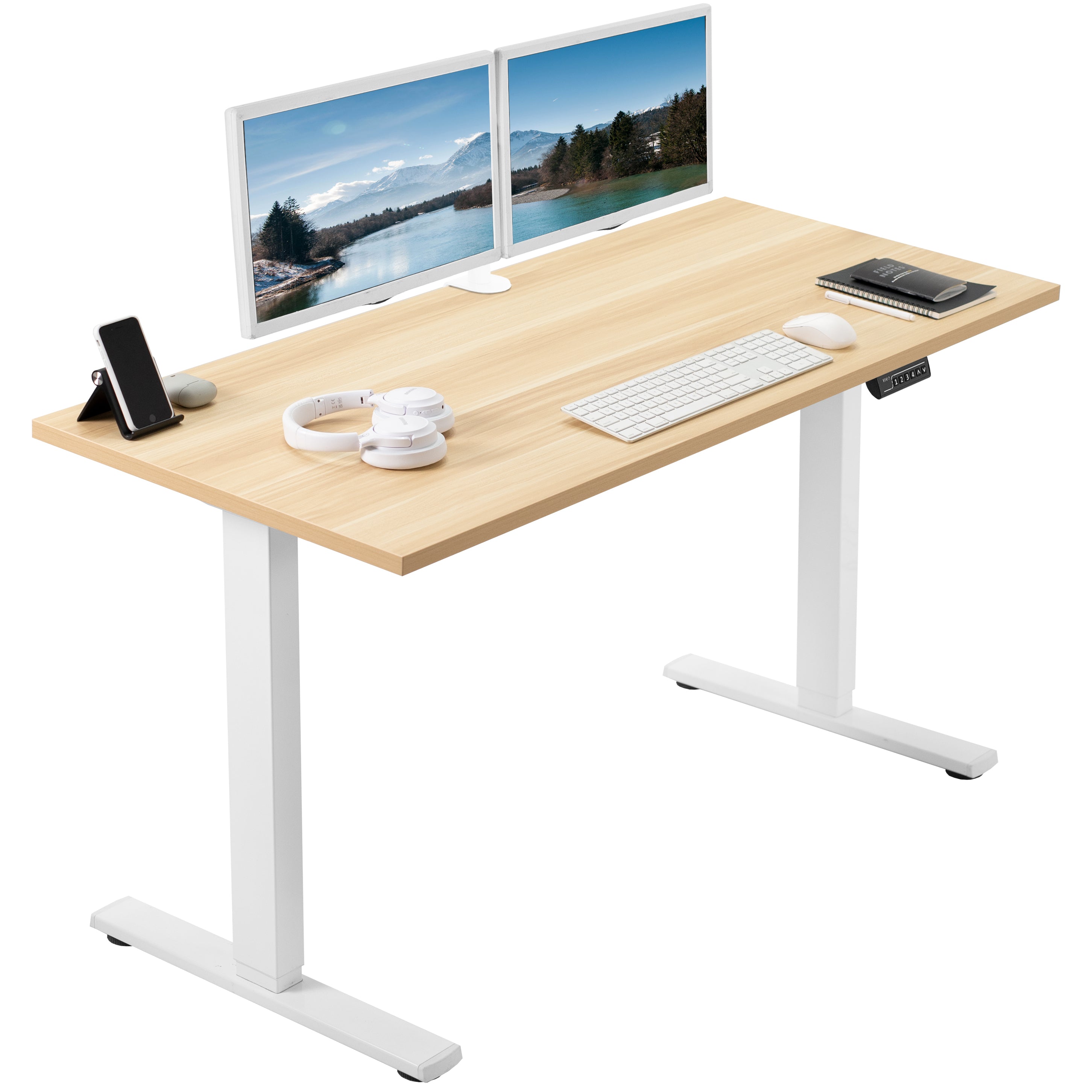 Electric Height Adjustable 55 x 24 inch Memory Stand Up Desk, Solid One-Piece Square Corner Table Top