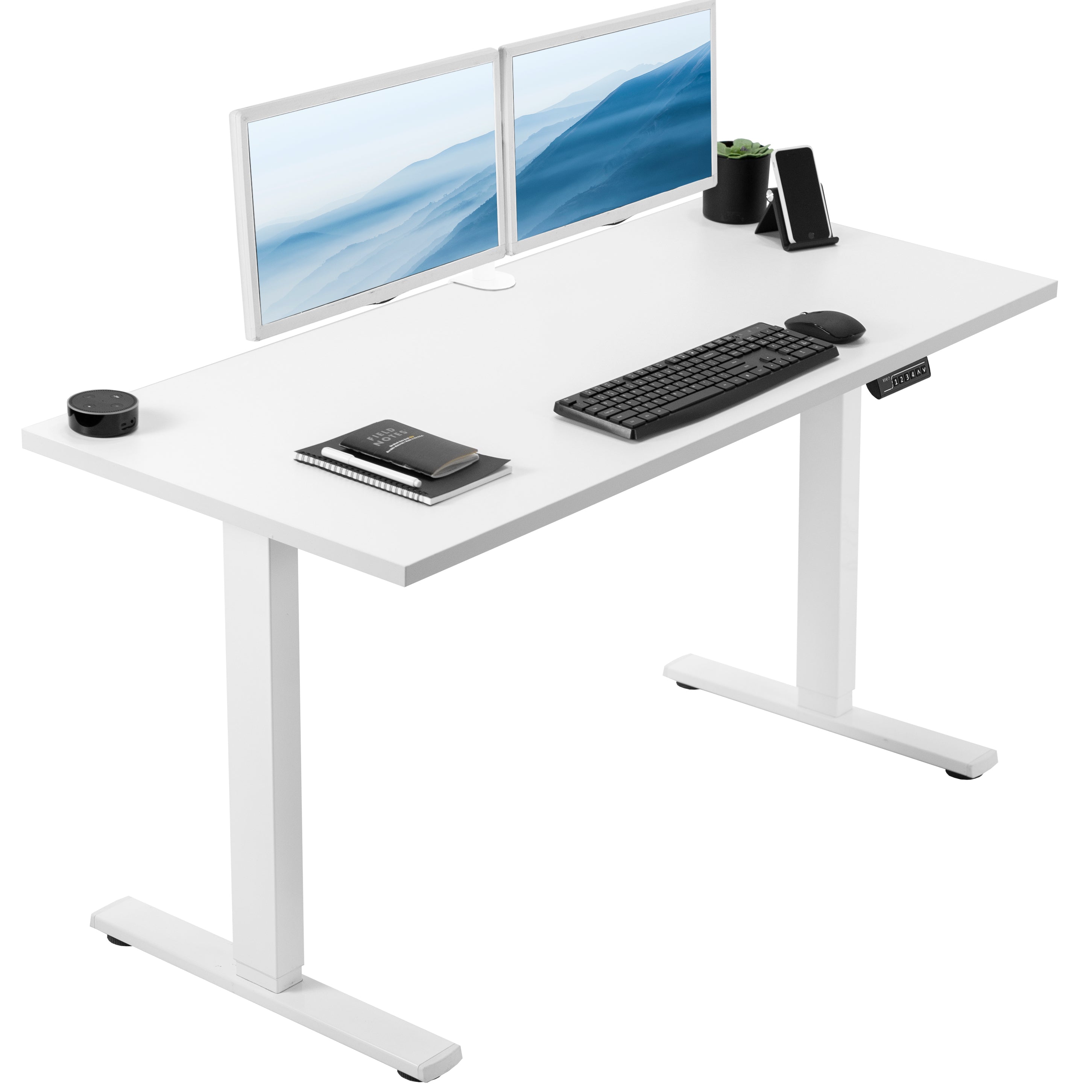 Electric Height Adjustable 55 x 24 inch Memory Stand Up Desk, Solid One-Piece Square Corner Table Top