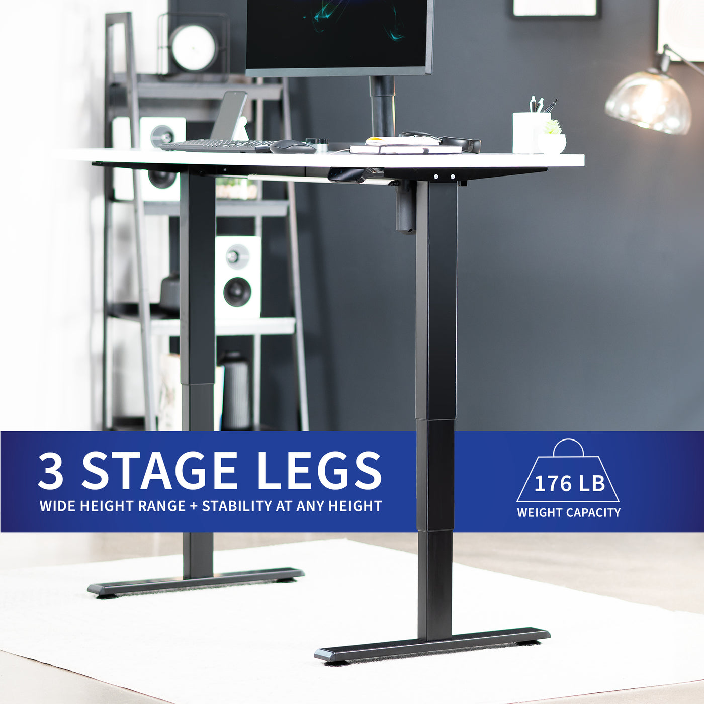 Electric 60” x 24” Stand Up Desk Workstation with 3 Stage Legs