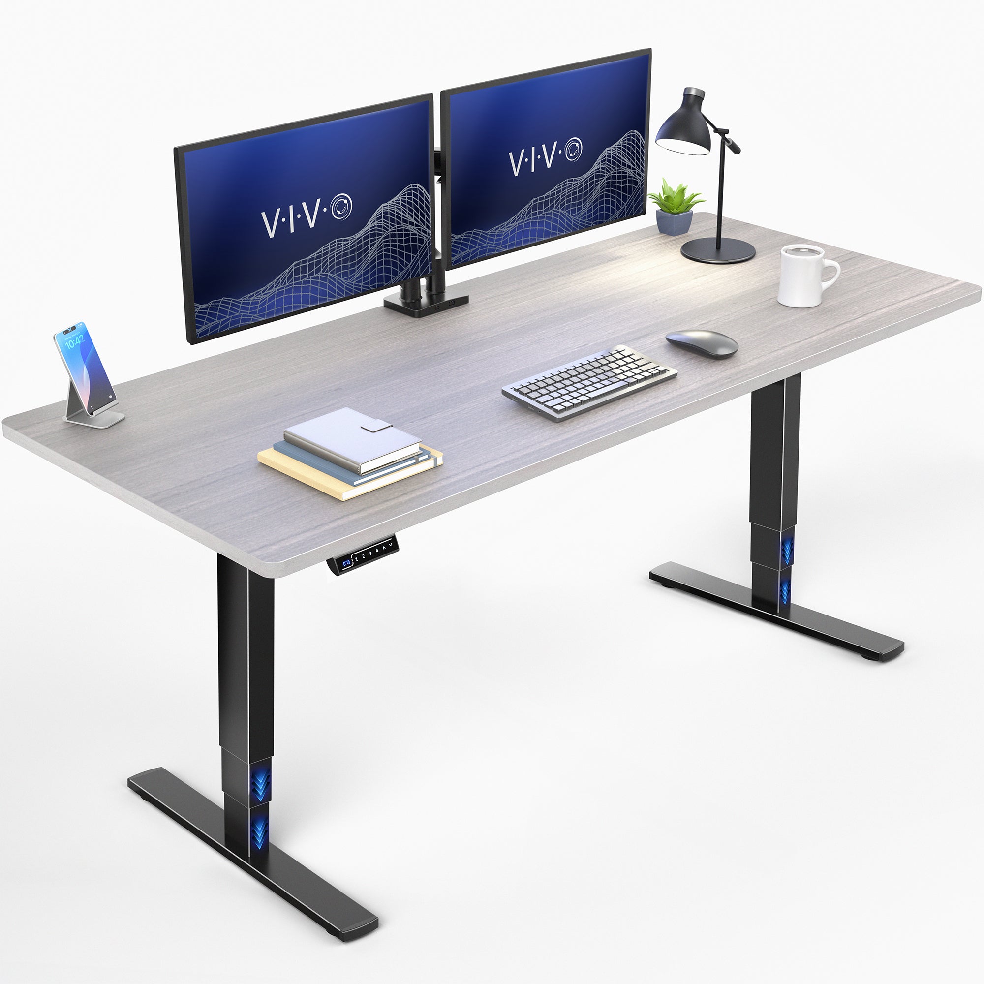 Gray Desktop 2E Series - 71" x 30" Electric Desk with Touch Screen Memory Controller