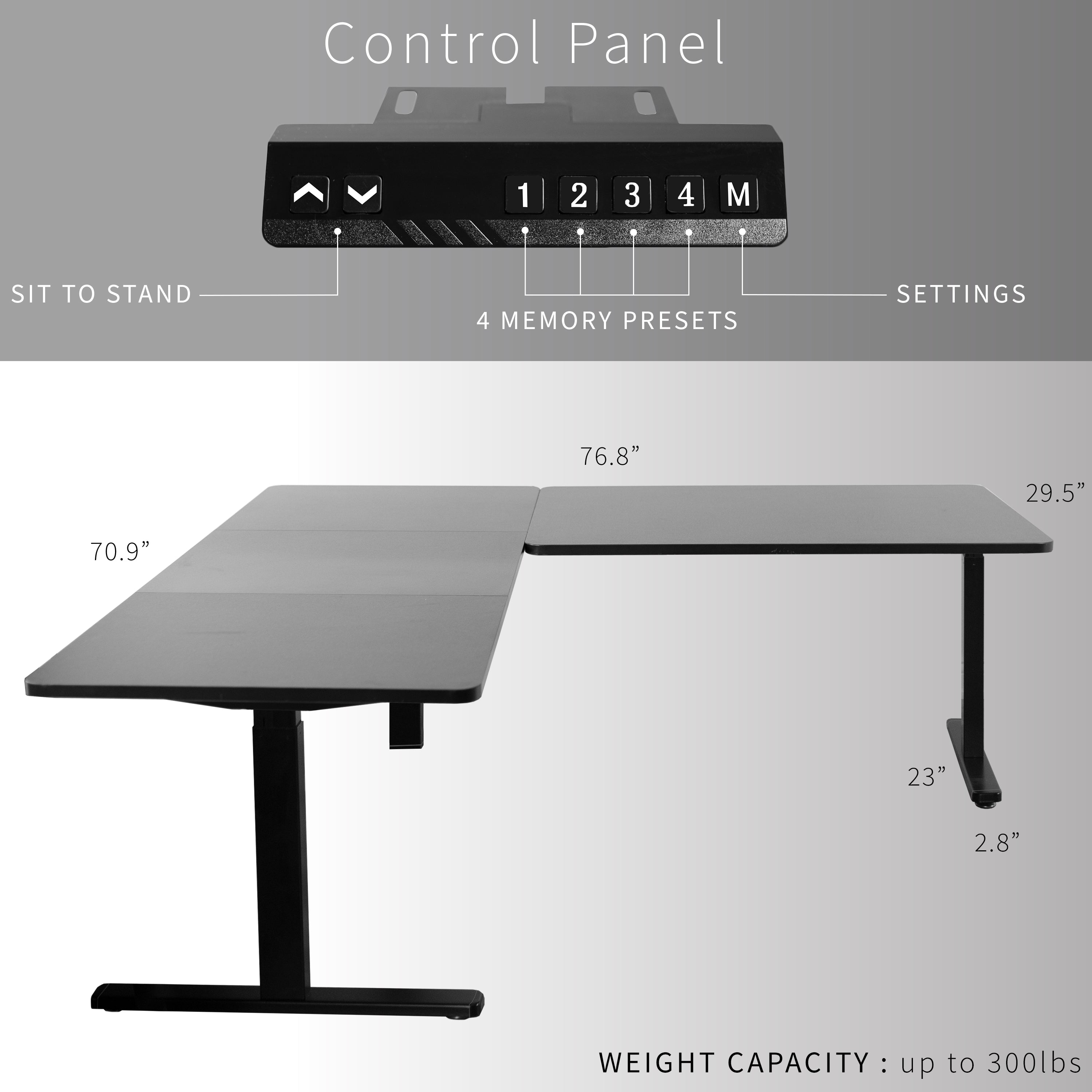Sit or stand, 3-stage column, heavy-duty, L-shaped corner desk from VIVO.