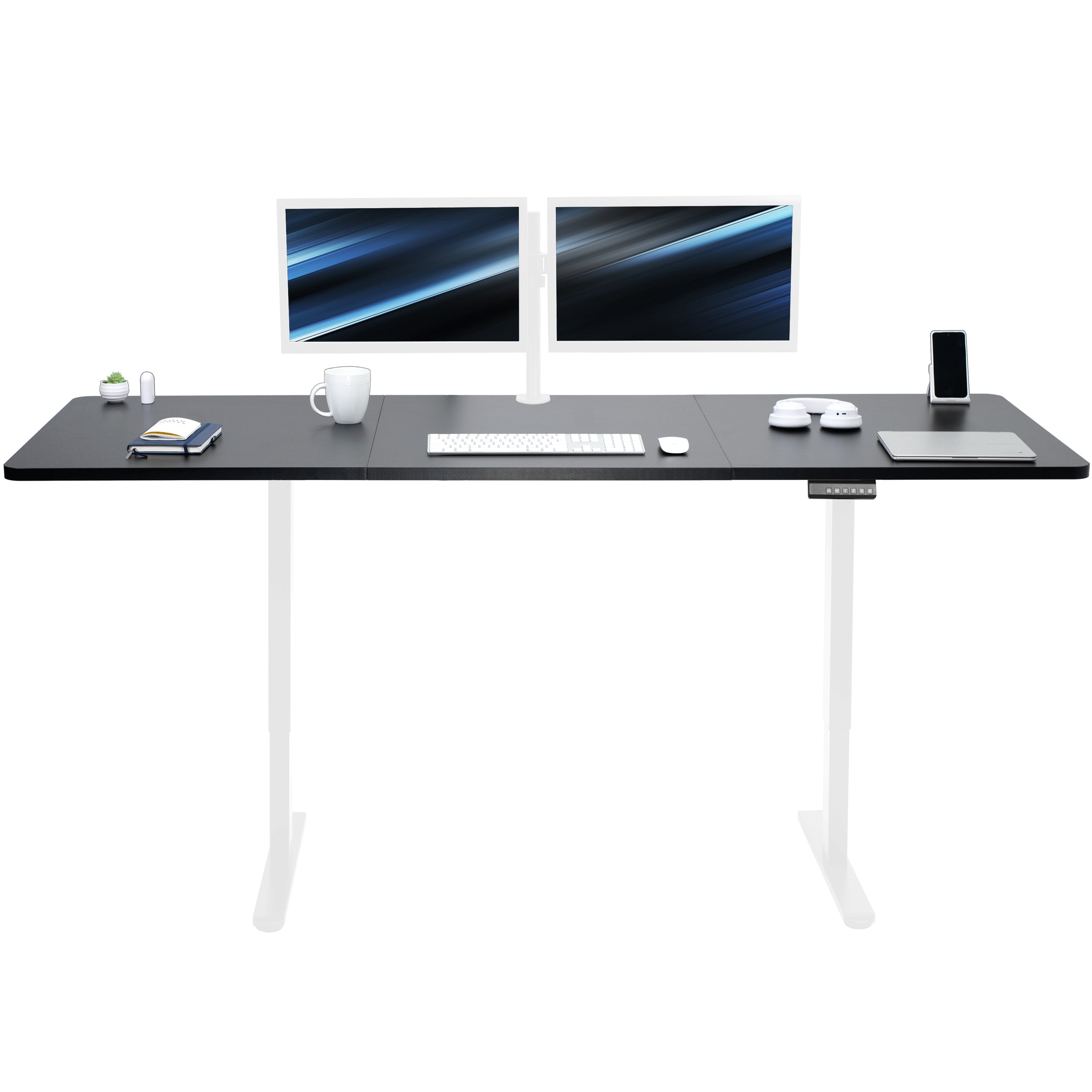 83 x 30 inch dual motor electric desk featuring smart controller height adjustment with memory settings