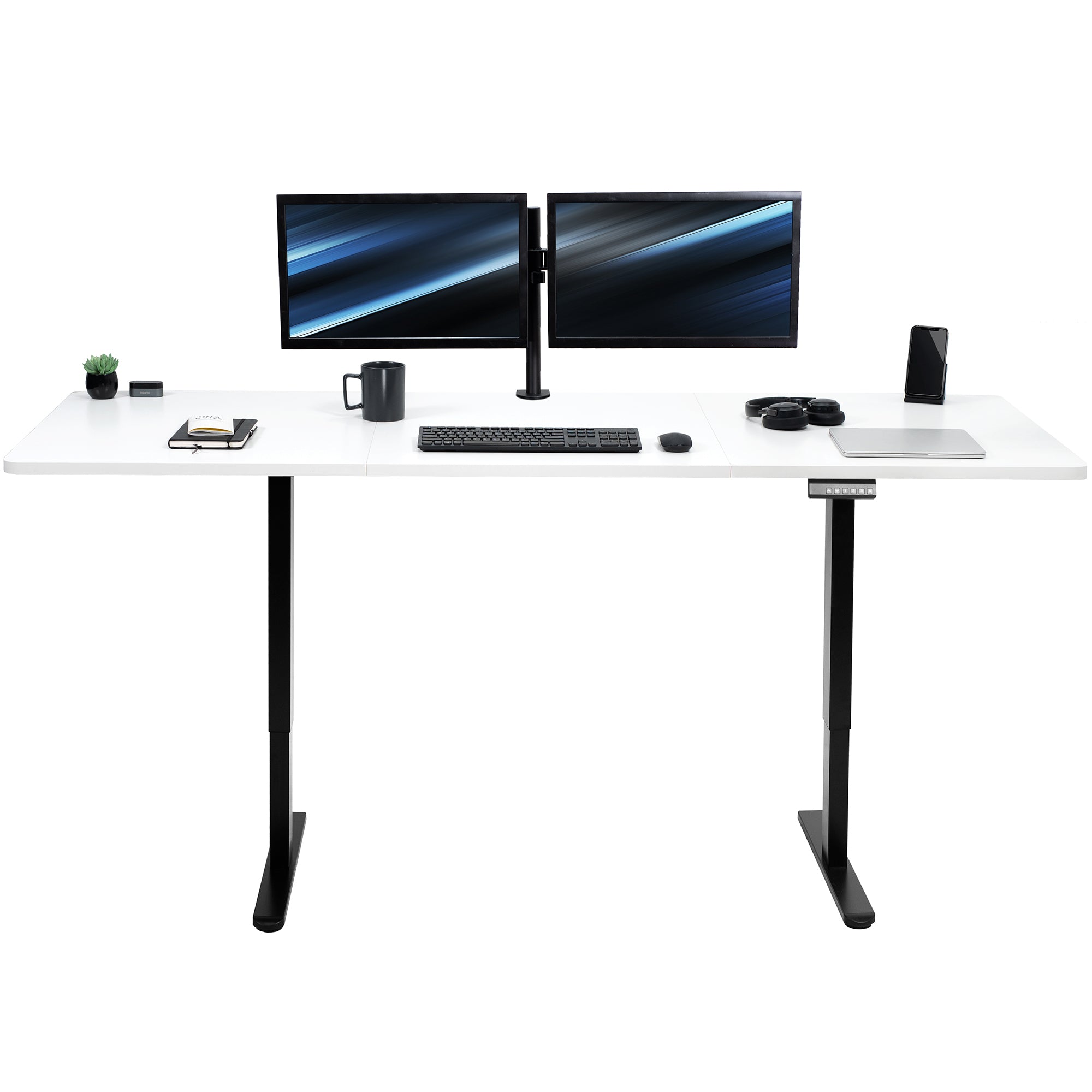 83 x 30 inch dual motor electric desk featuring smart controller height adjustment with memory settings