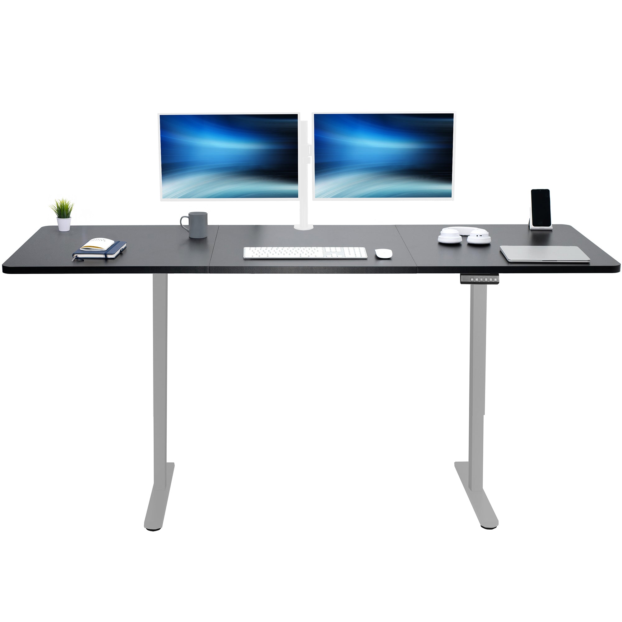 83 x 30 inch dual motor electric desk featuring smart controller height adjustment with memory settings