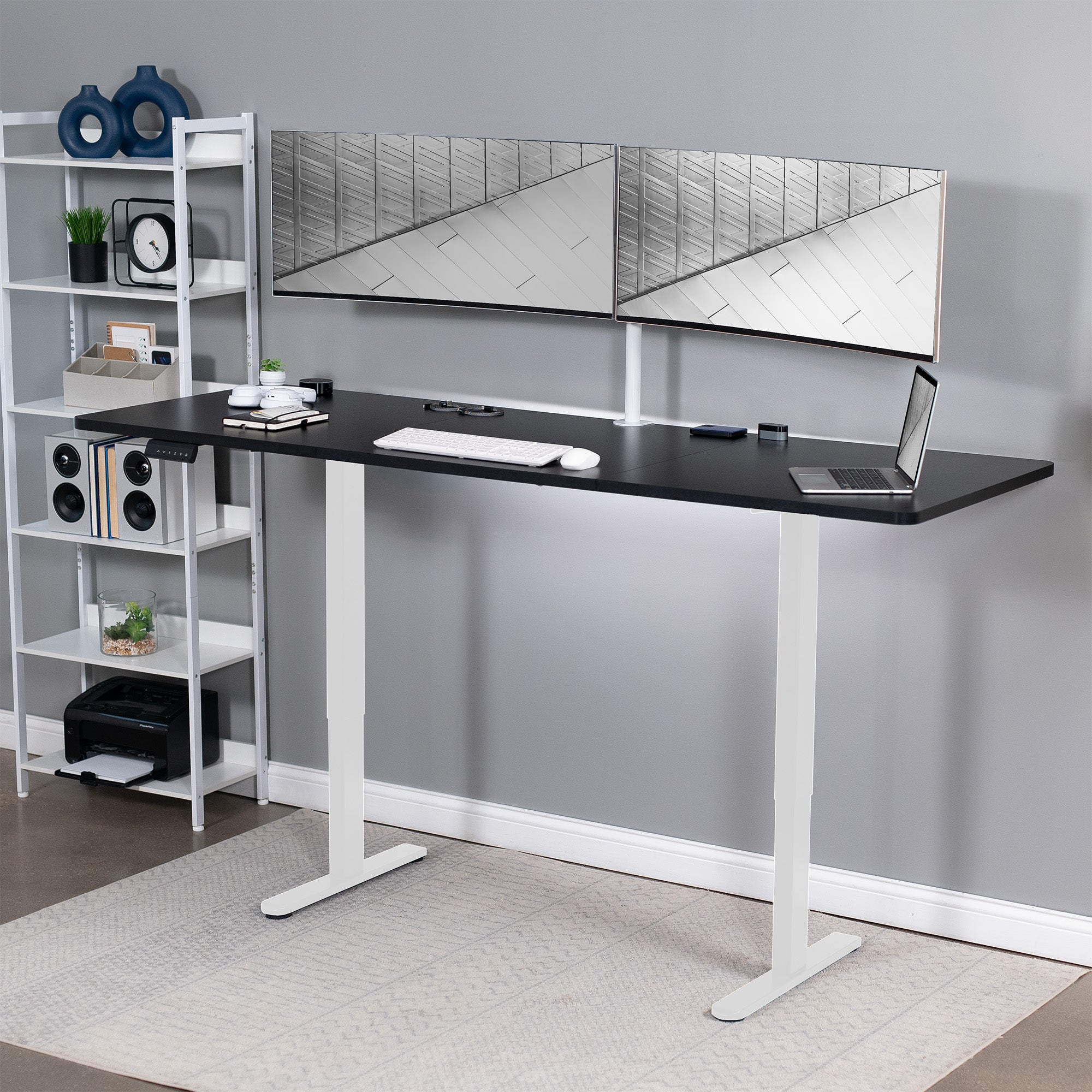 83 x 30 inch dual motor electric desk featuring smart controller height adjustment with memory settings