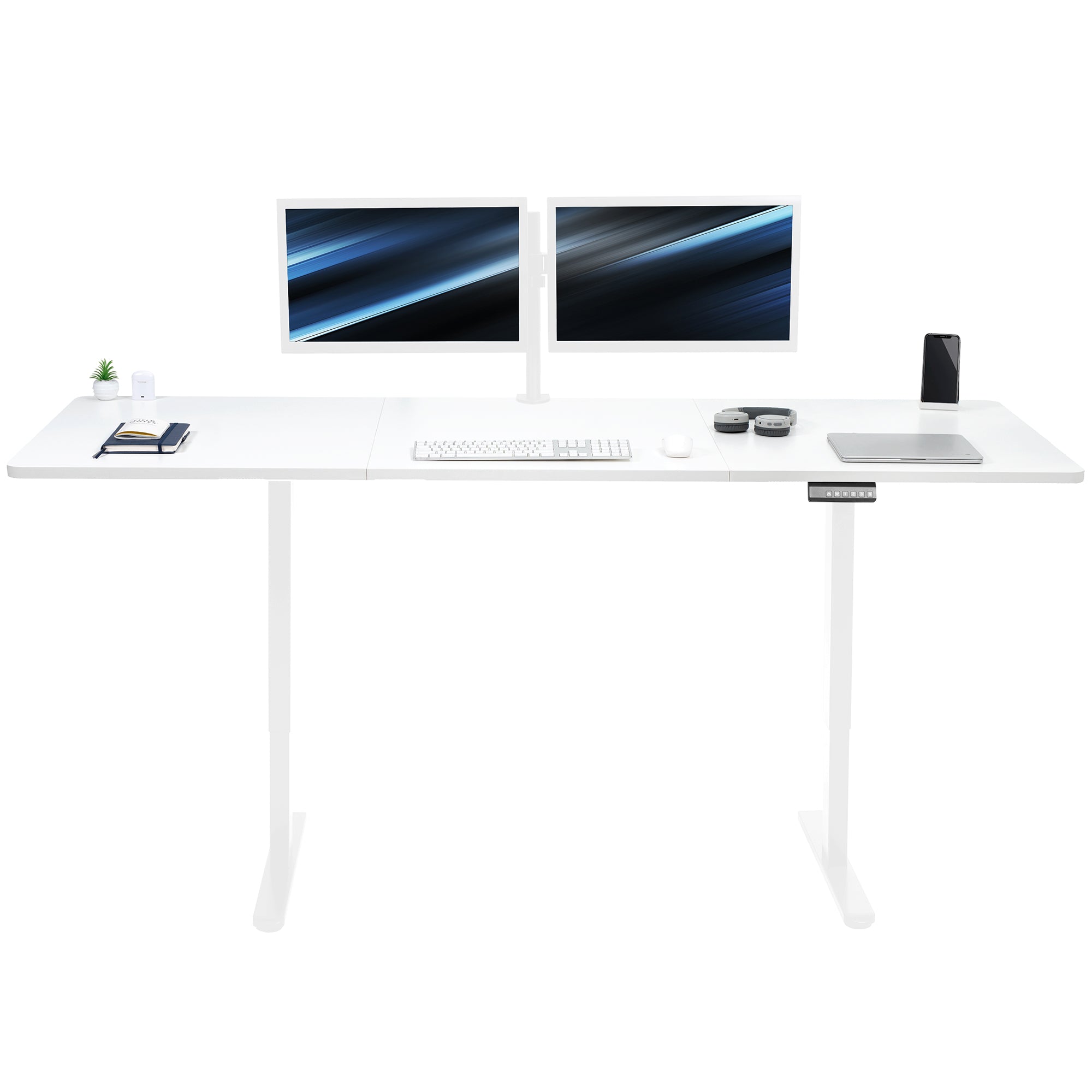 83 x 30 inch dual motor electric desk featuring smart controller height adjustment with memory settings