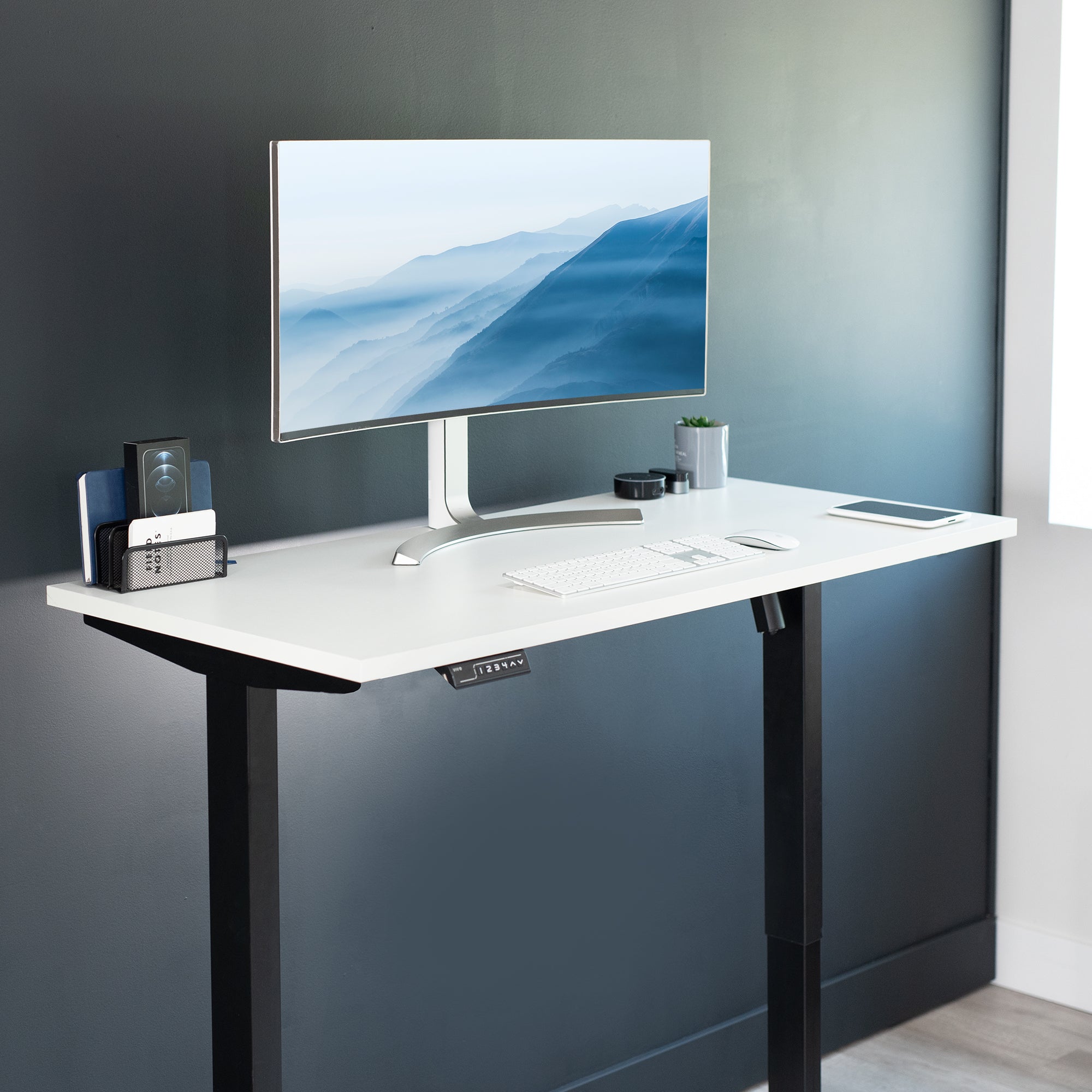 55 x 24 inch Universal Solid One-Piece Square Corner Table Top for Standard and Sit to Stand Height Adjustable Home and Office Desk Frames