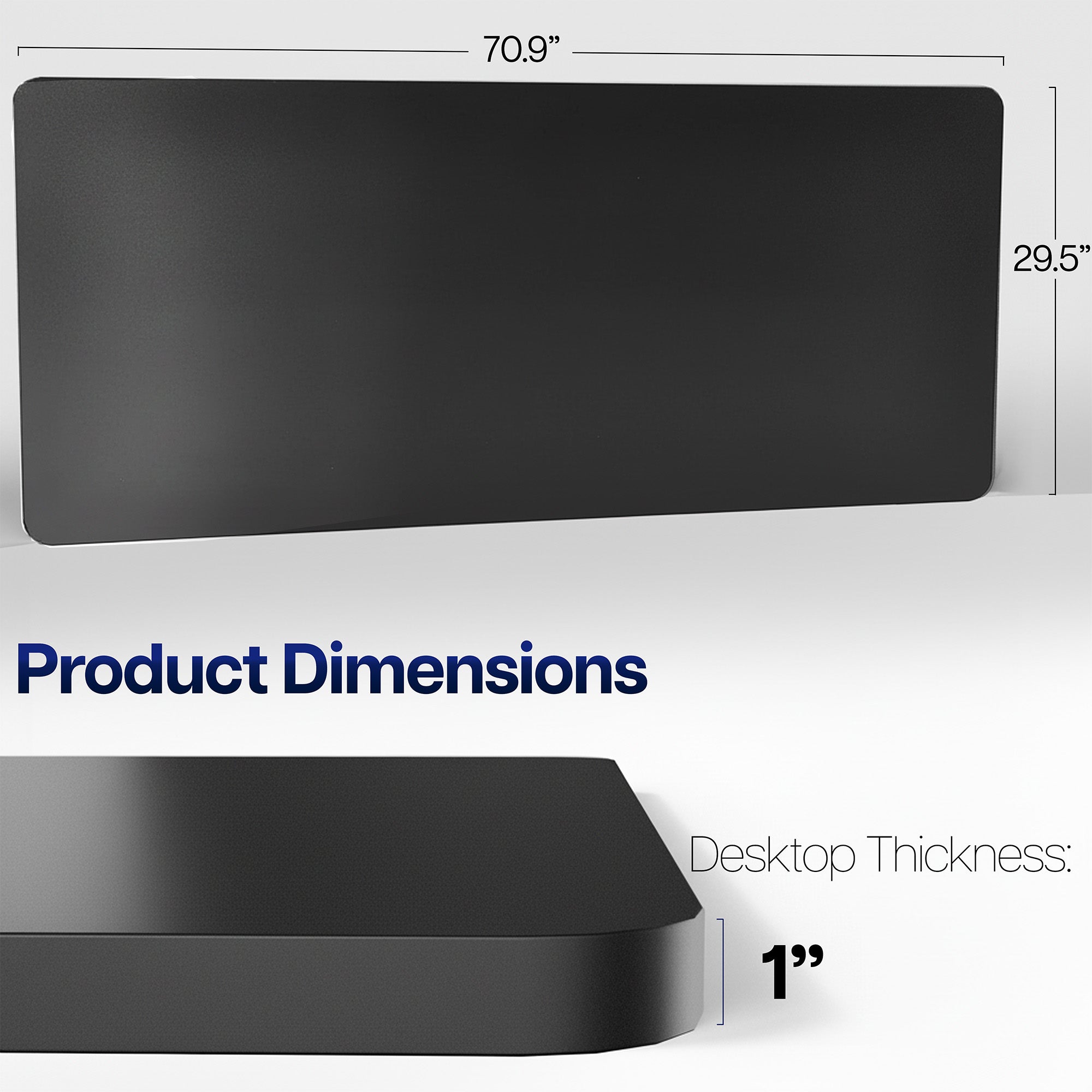 Black, solid desktop with dimensions labeled on a white background