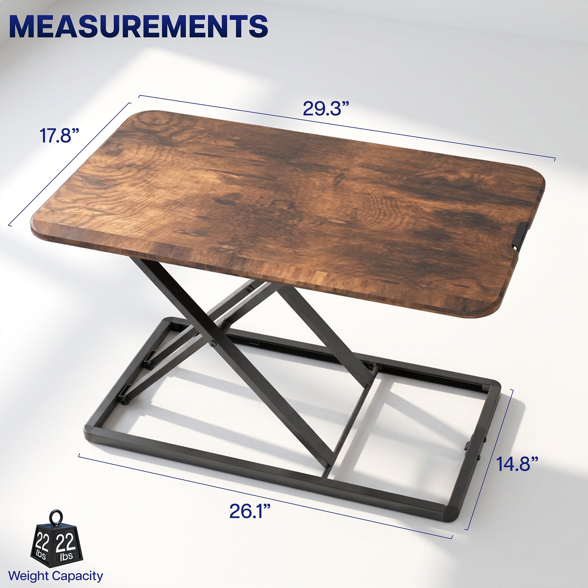Vintage brown heavy-duty height adjustable desk converter monitor riser.
