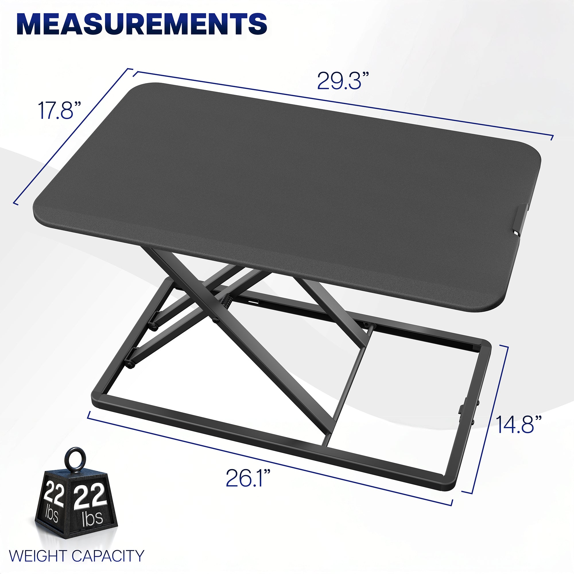 Heavy-duty height adjustable desk converter monitor riser.