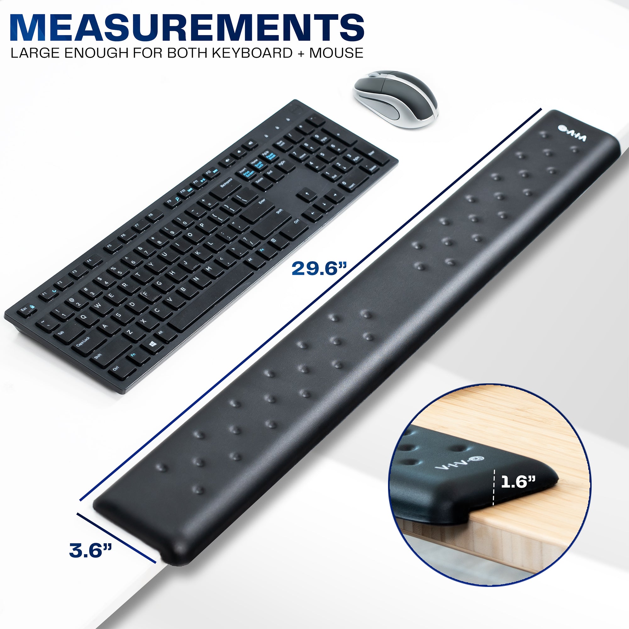 Measurements and specifications of memory foam wrist pad.