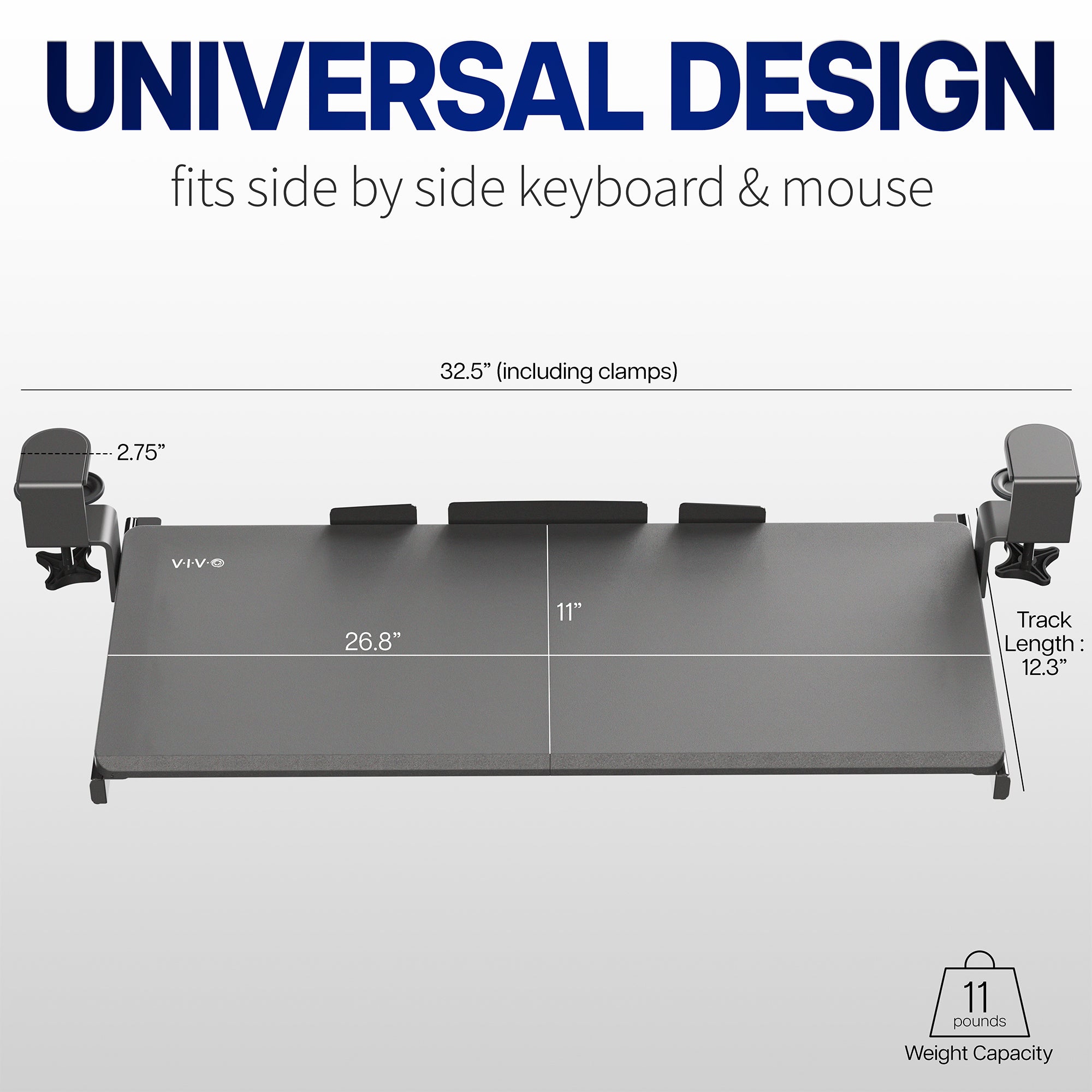 Under desk solid steel sliding keyboard tray.