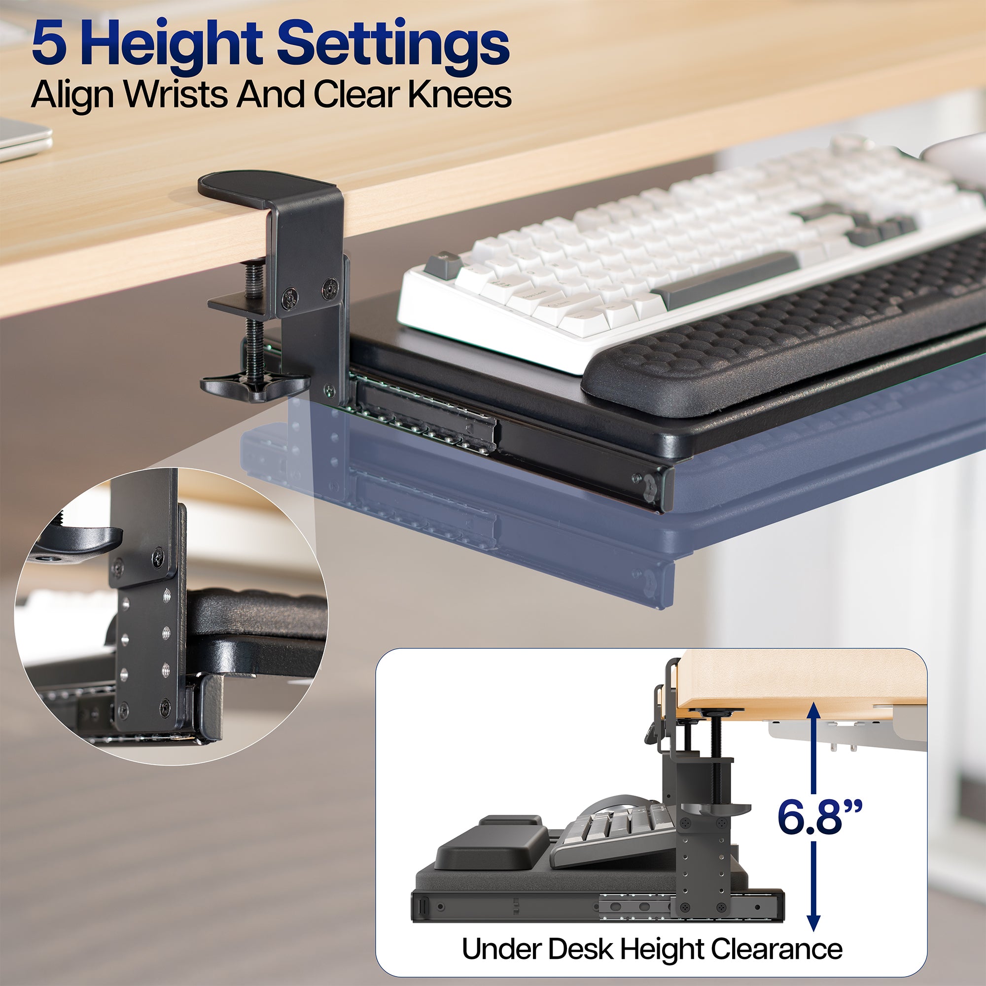 Height adjustment settings to guarantee a perfect fit to your workspace