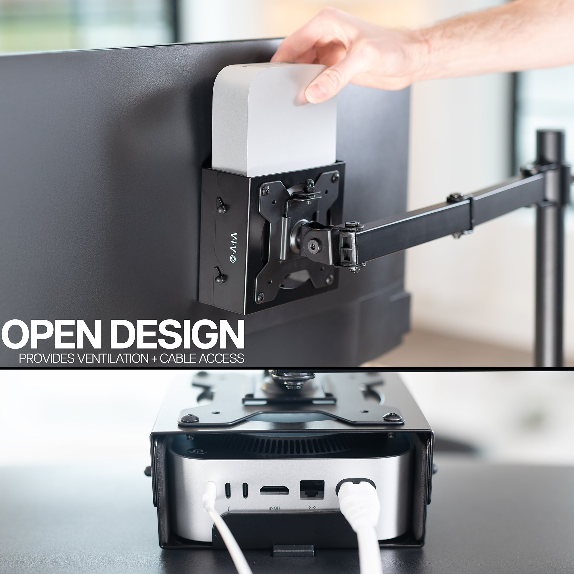 Open design allows for ventilation and cable access