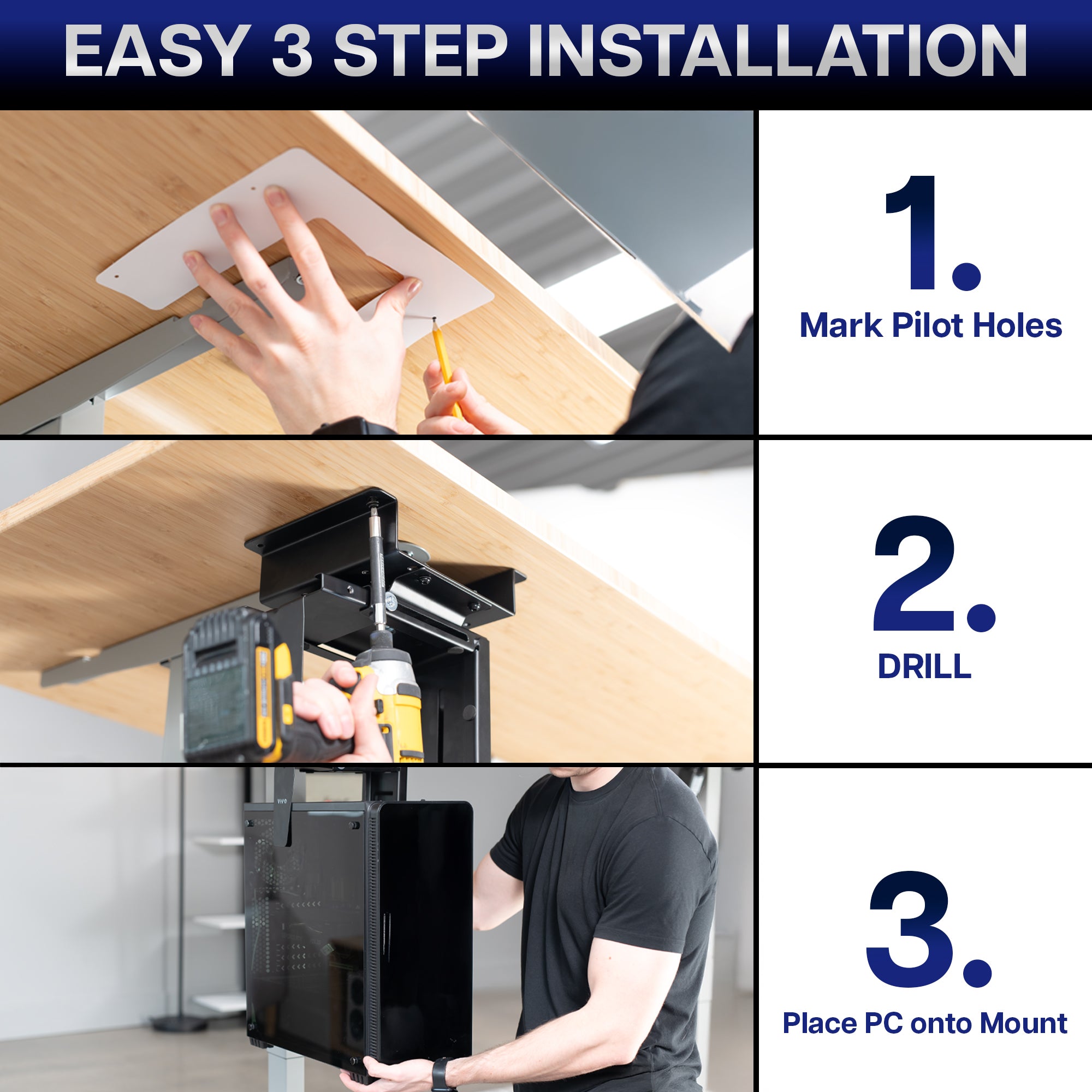 Under Desk PC Mount with Spacer Bracket