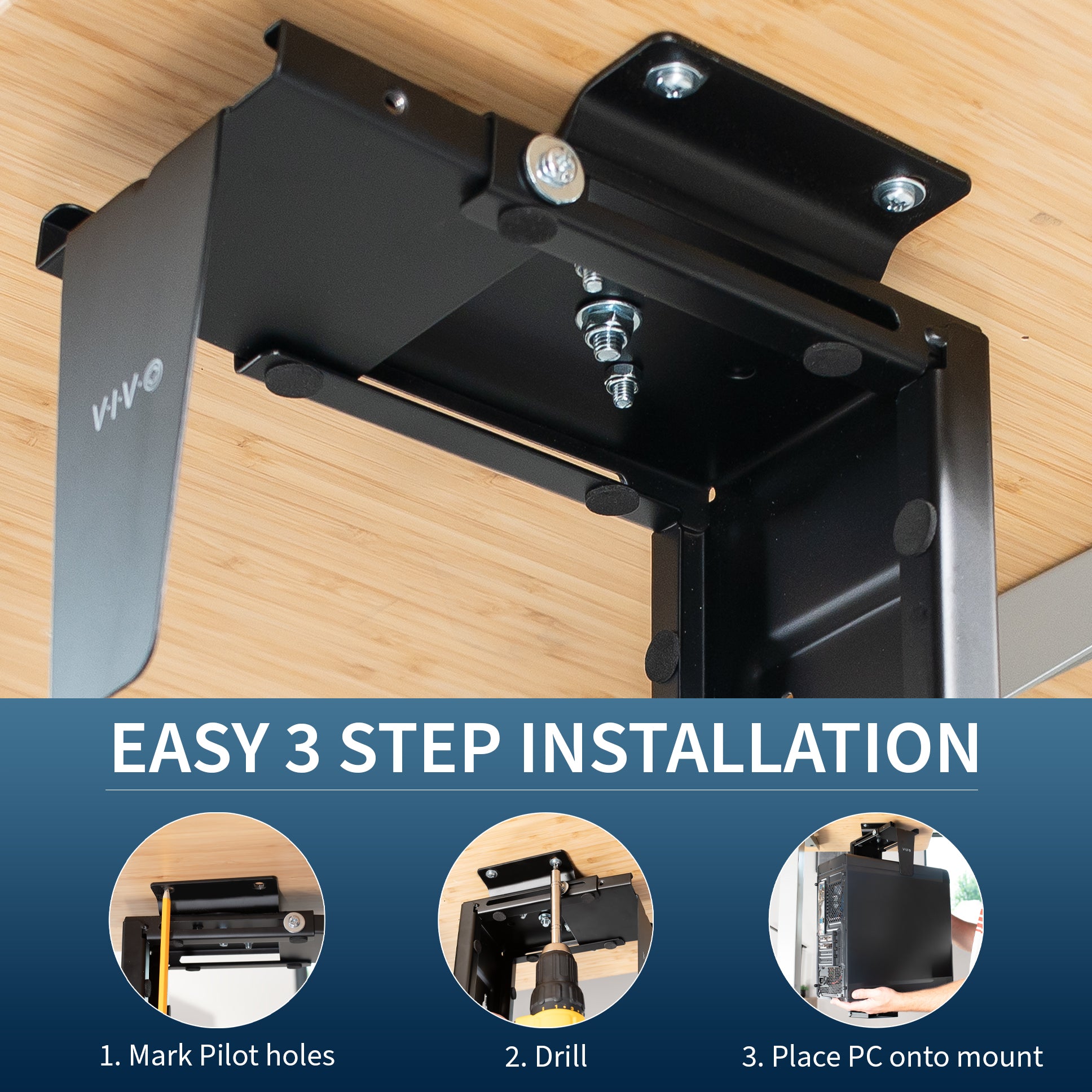 Under Desk and Wall Large PC Mount
