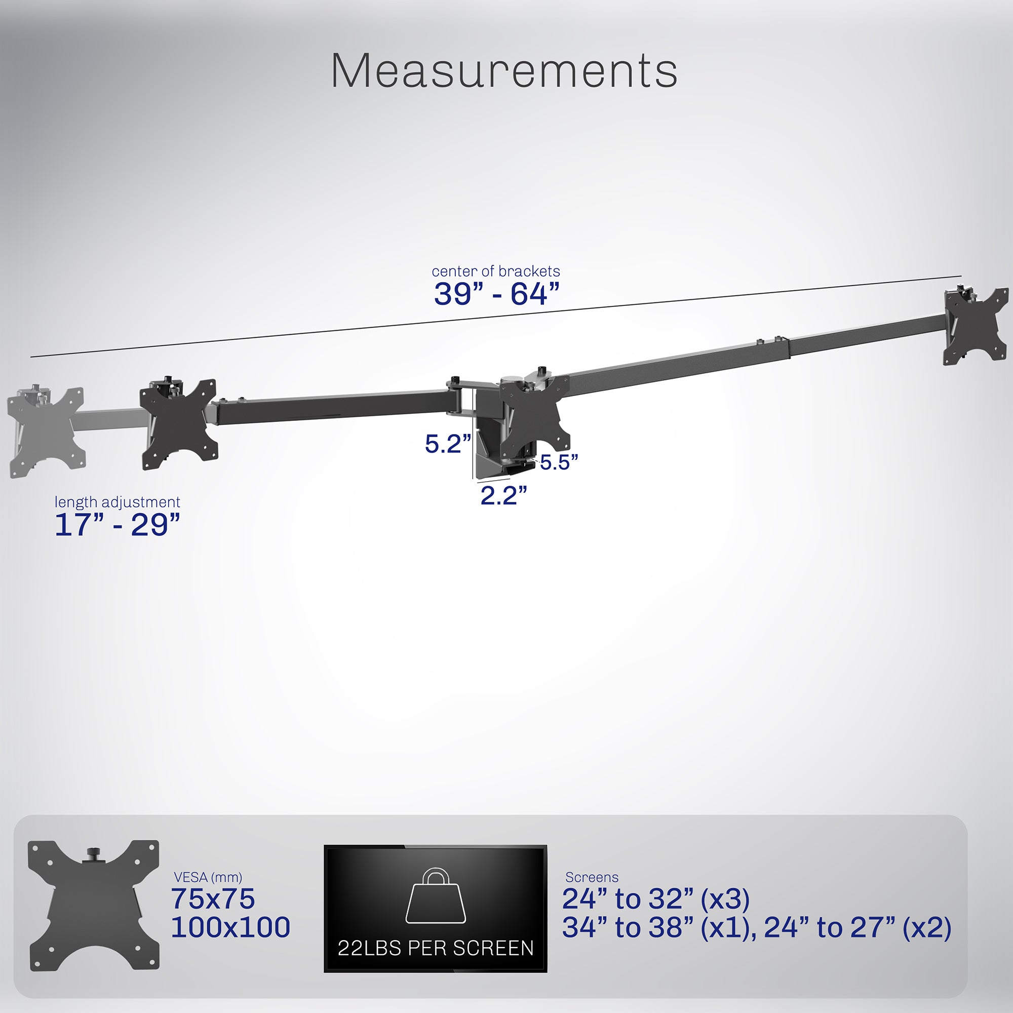 Telescoping Triple Monitor Wall Mount