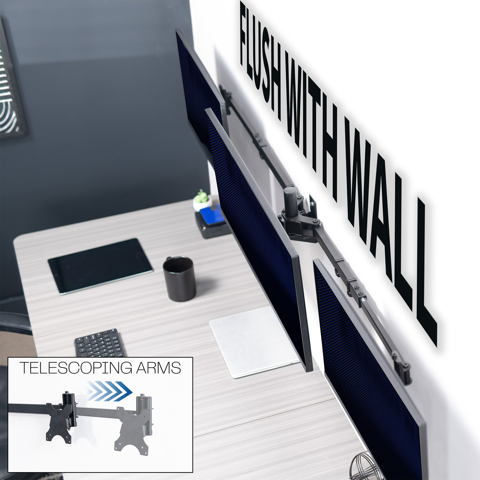 Telescoping Triple Monitor Wall Mount