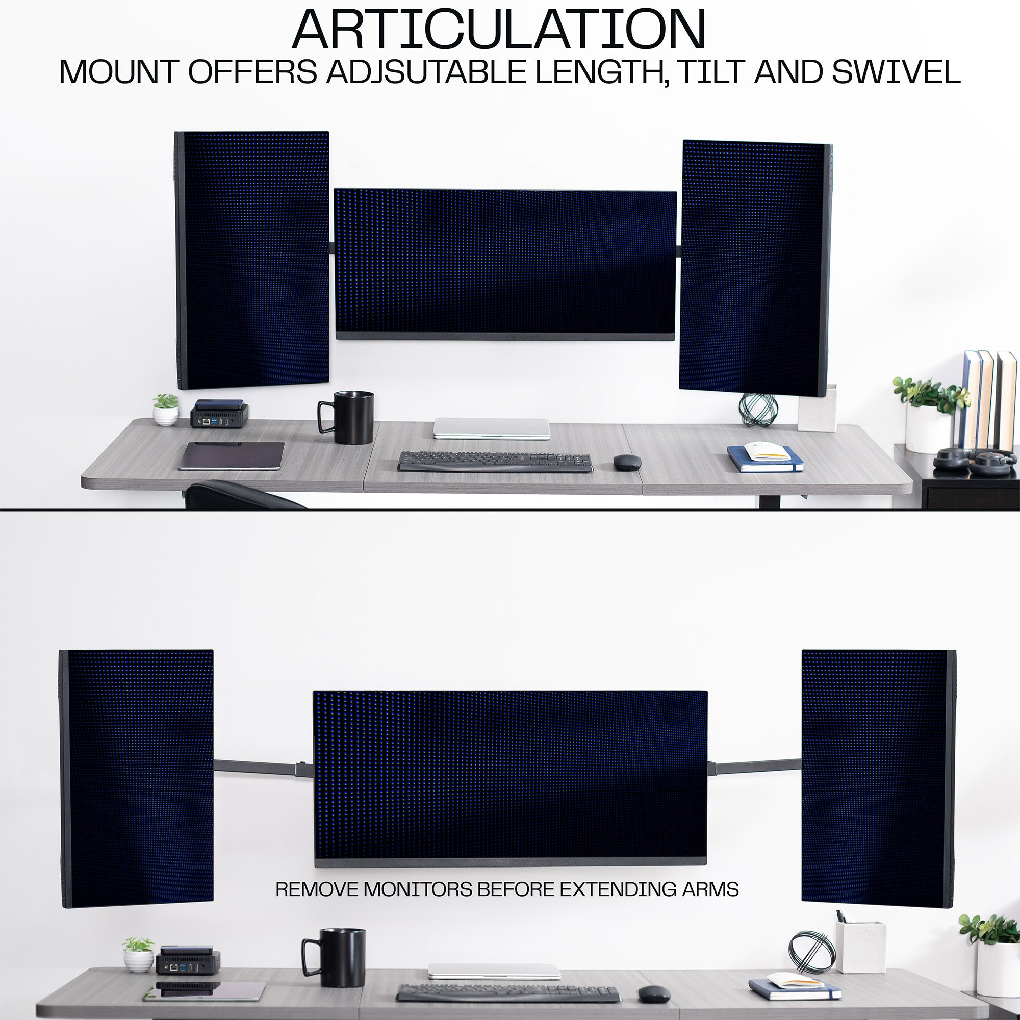 Telescoping Triple Monitor Wall Mount