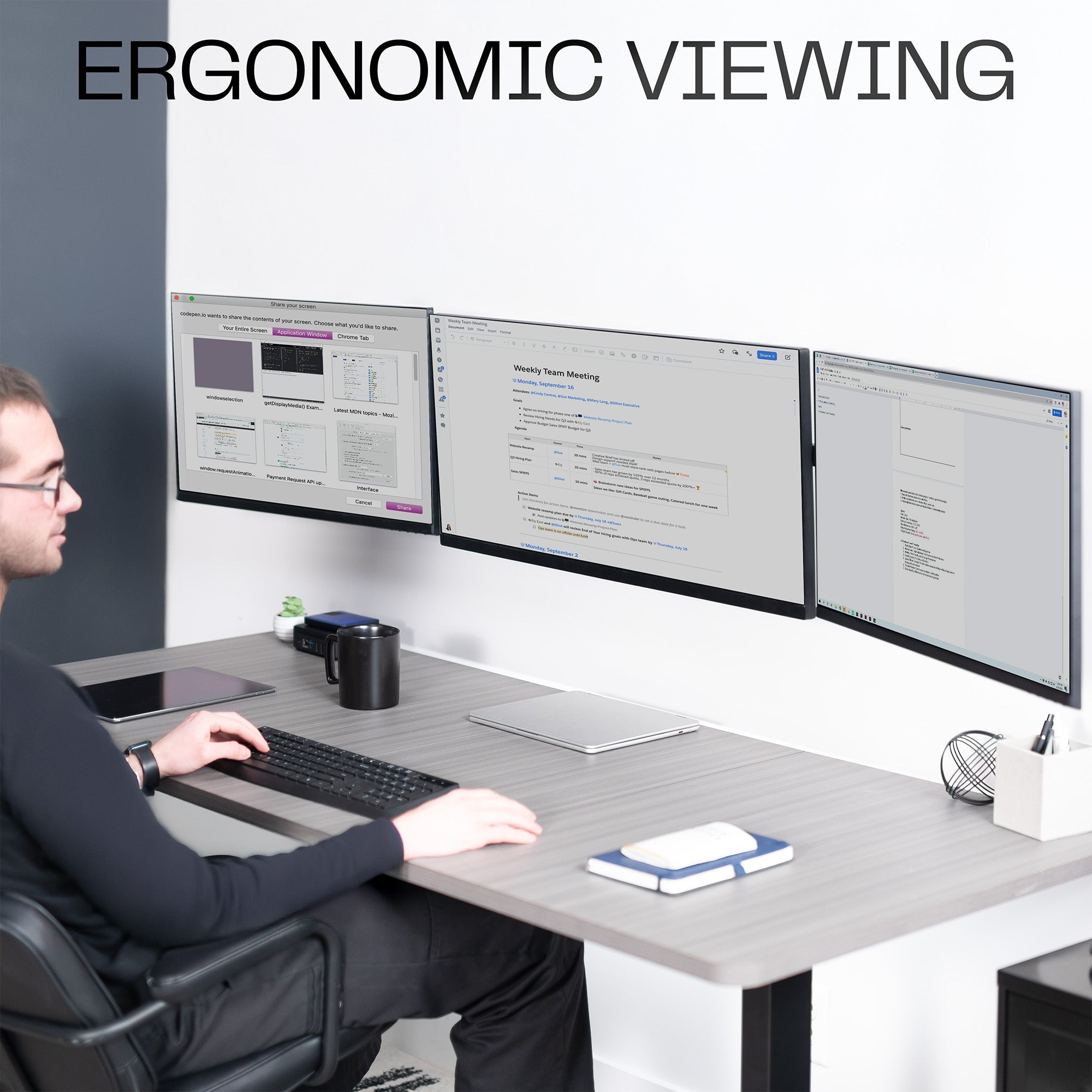 Telescoping Triple Monitor Wall Mount