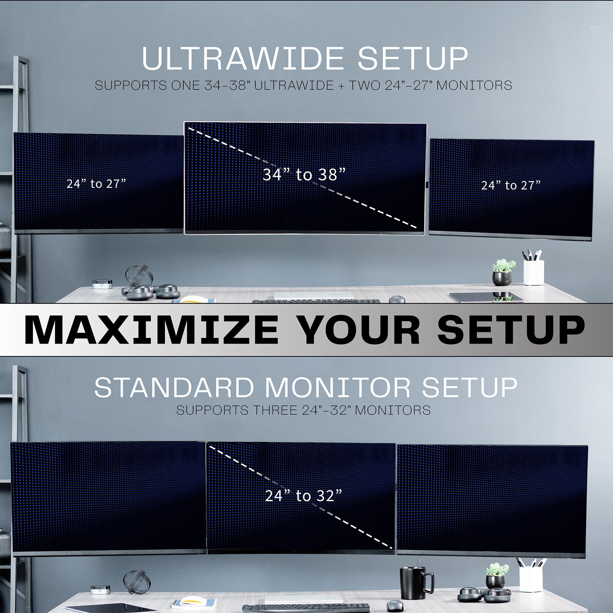 Telescoping Triple Monitor Wall Mount