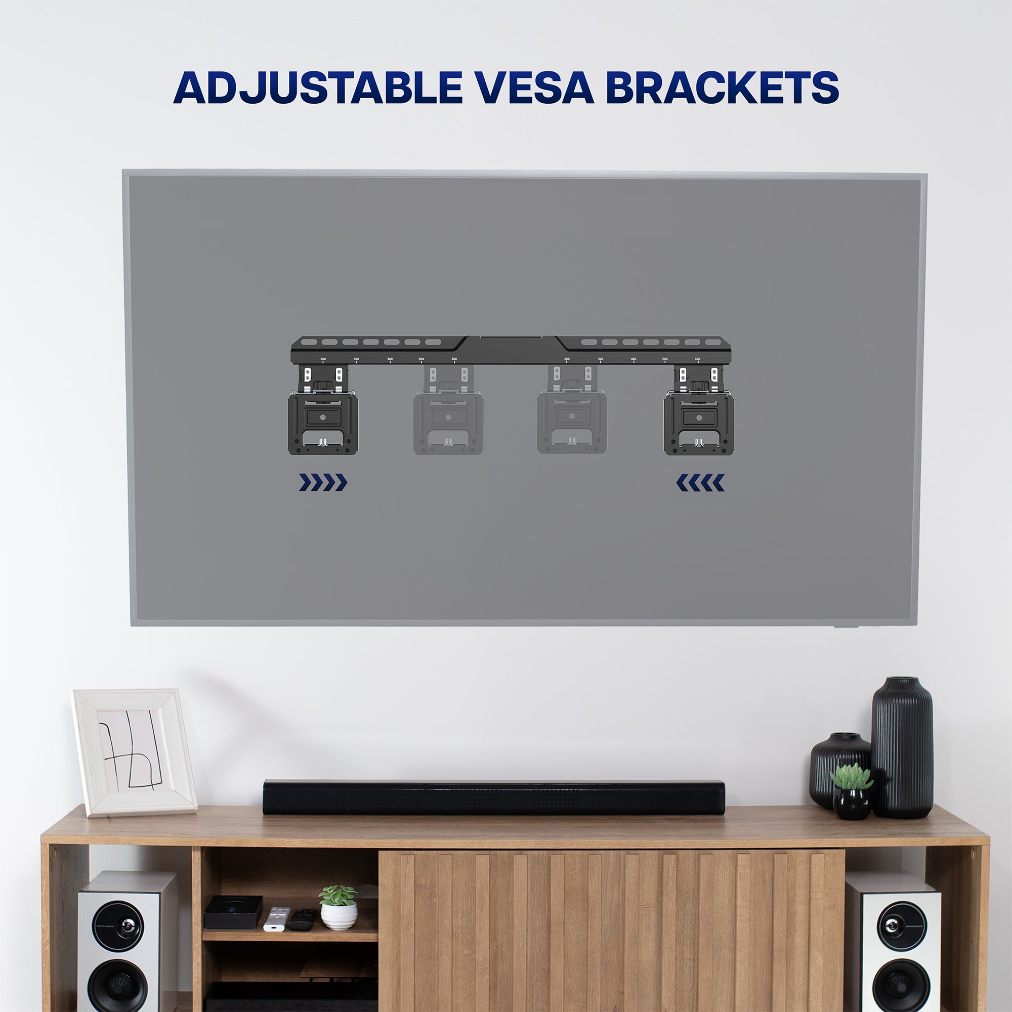 Micro gap ultra low profile slim TV wall mount with adjustable VESA brackets, easy cable access, protective padding, and a simple installation process.