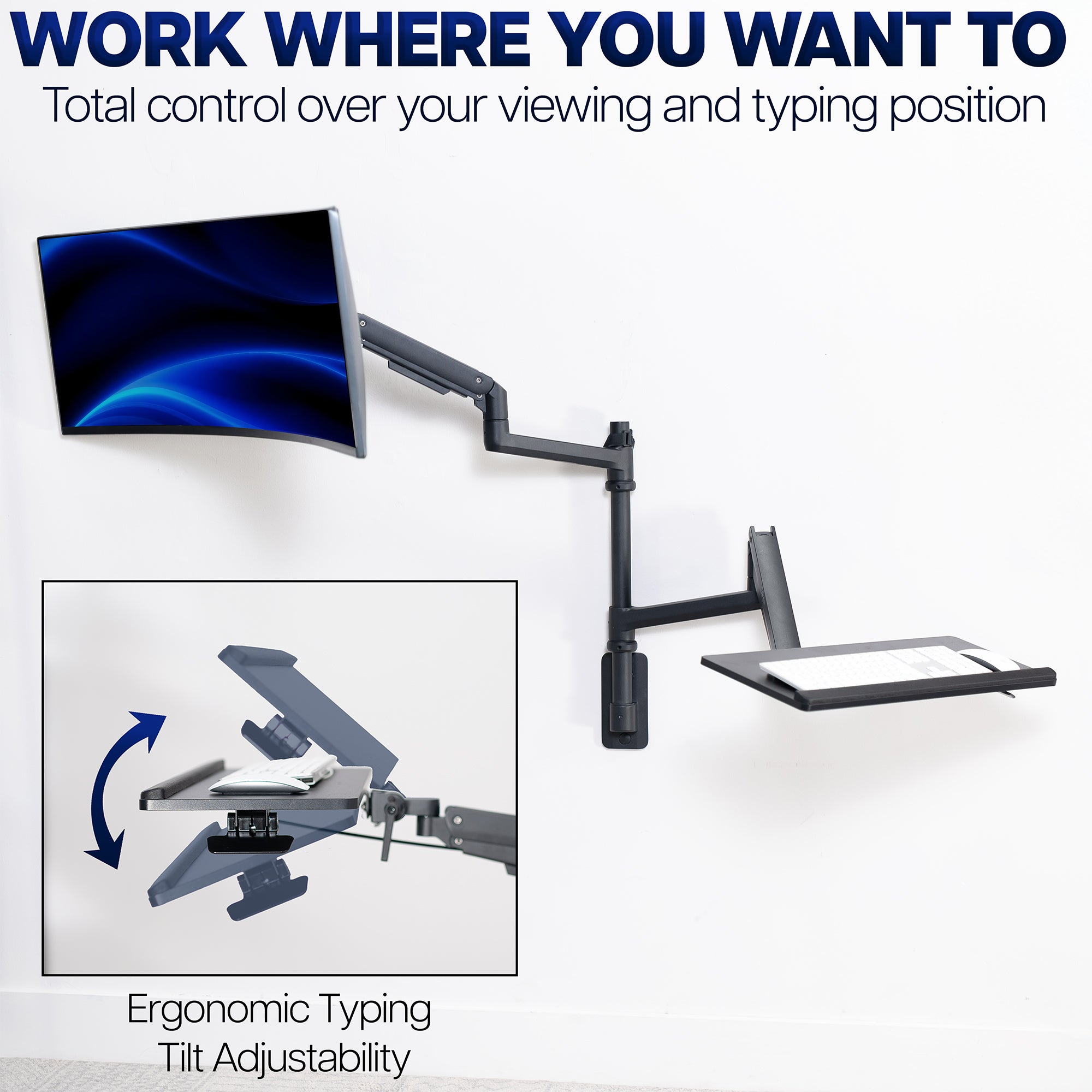 Ergonomic monitor arm with adjustable height and tilt on a white background