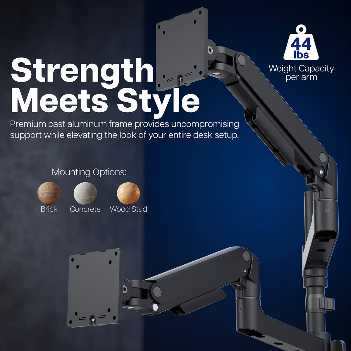Pneumatic Arm Dual Ultrawide Monitor Wall Mount - Up to 49" Screens