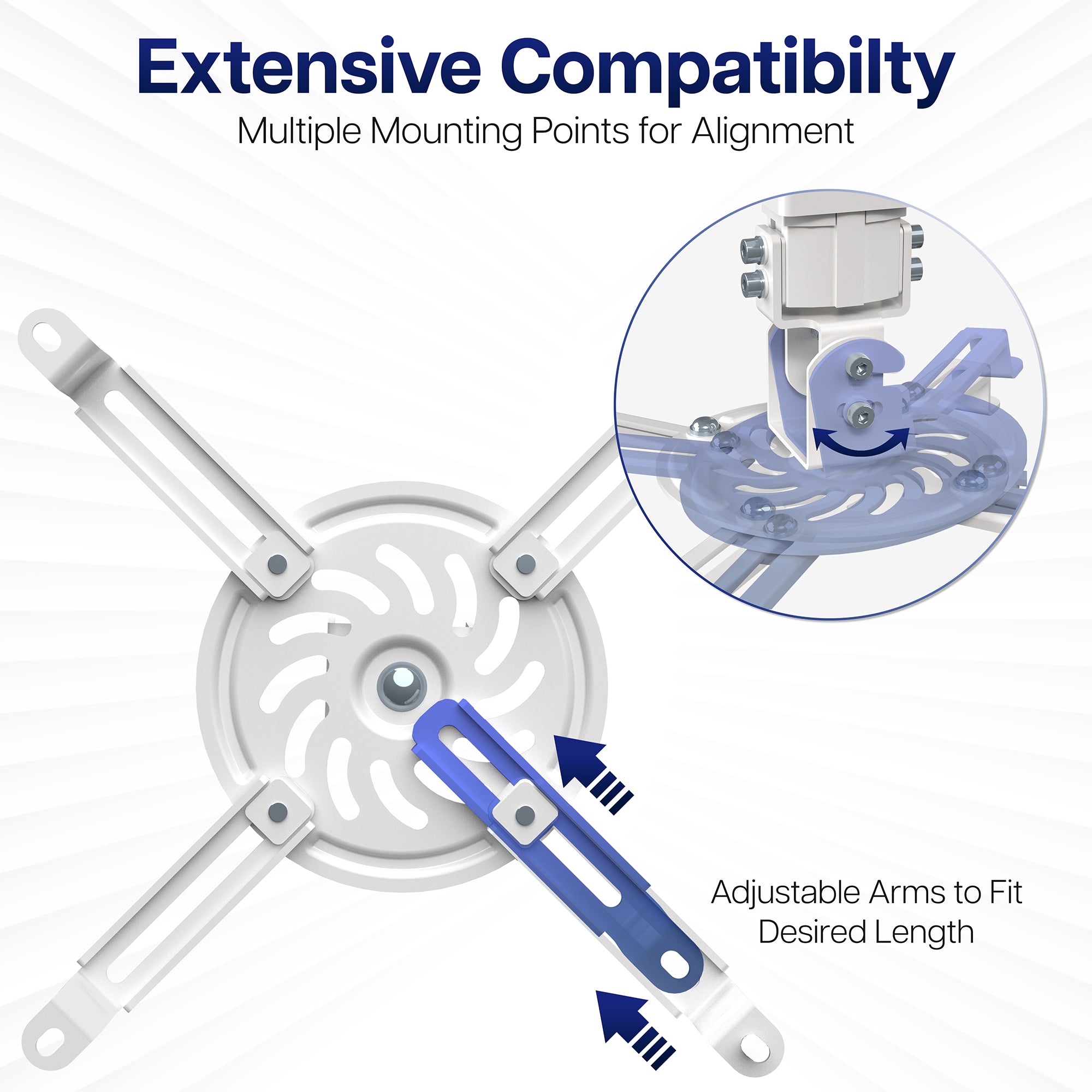 Mount with adjustable mounting points and alignment features on a white background.