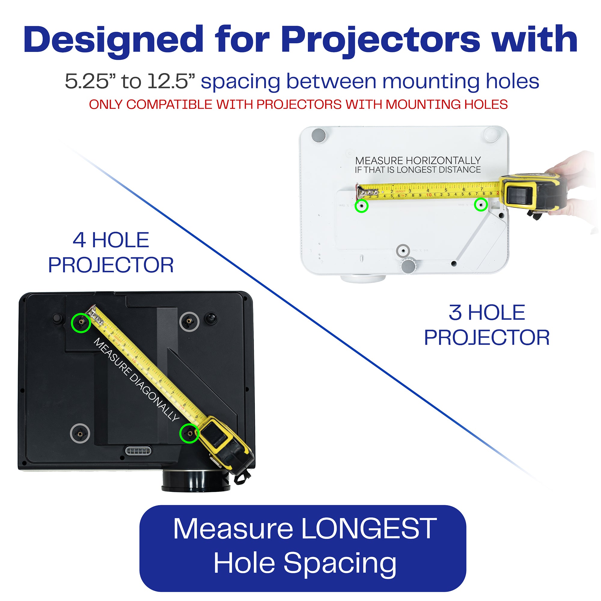 A white ceiling mount with scissor clamp designed to support projectors, featuring an adjustable length arm and a circular base.