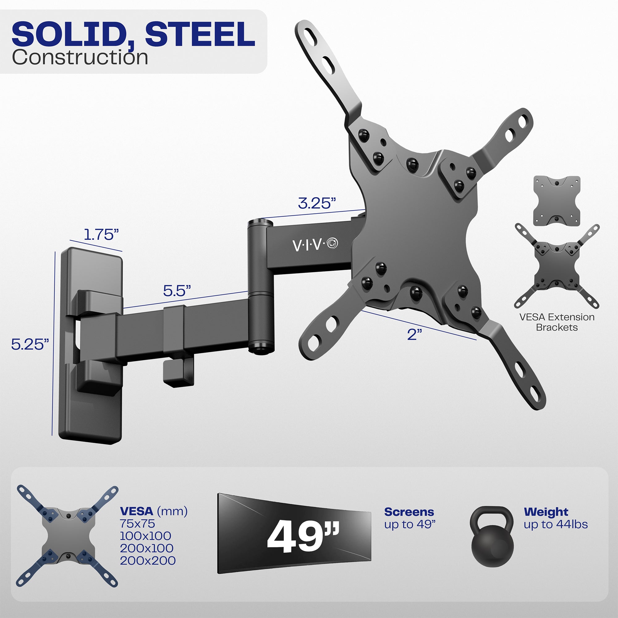 Sturdy adjustable TV wall mount with cable management.