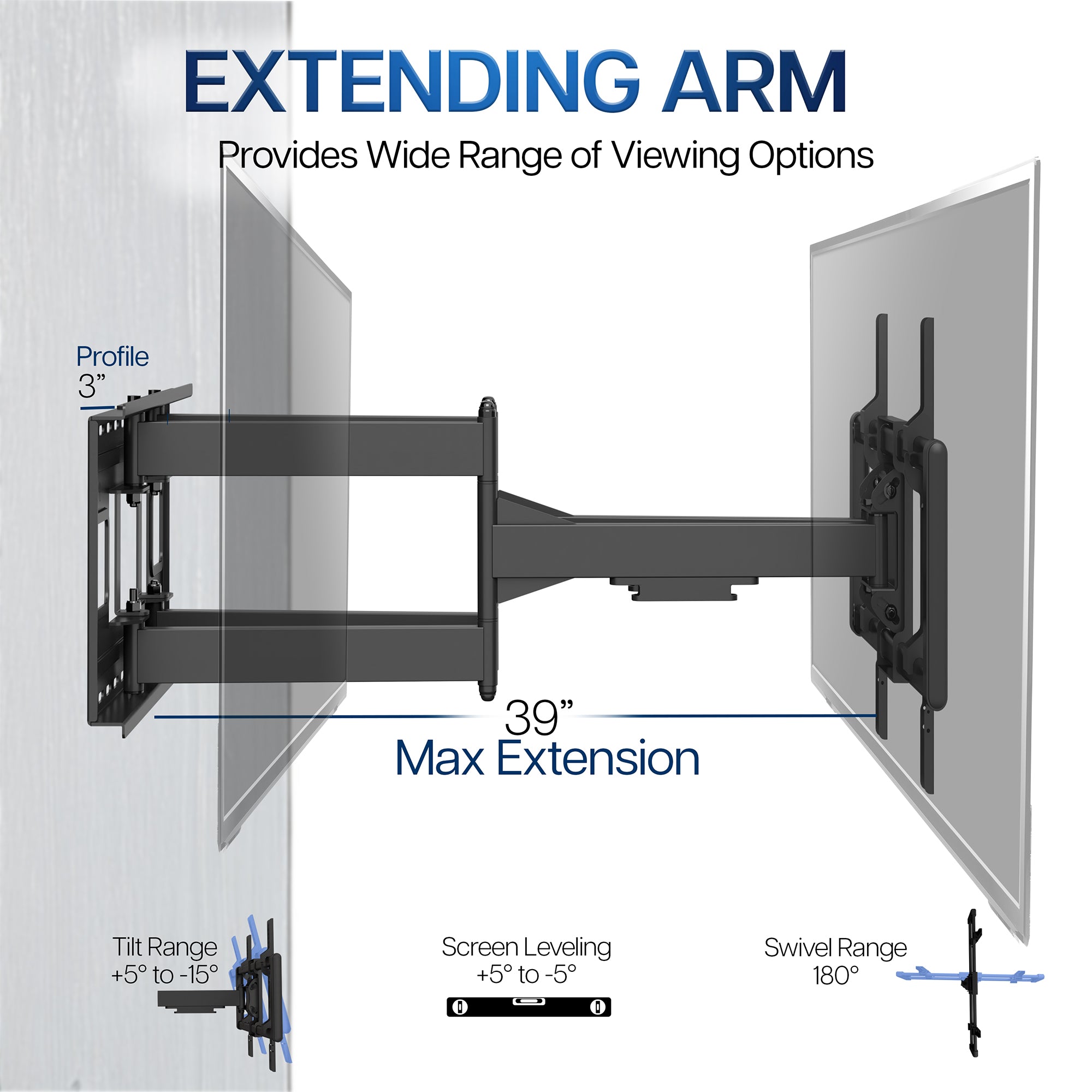 Full Motion 43” to 85” TV Wall Mount with Long Arm