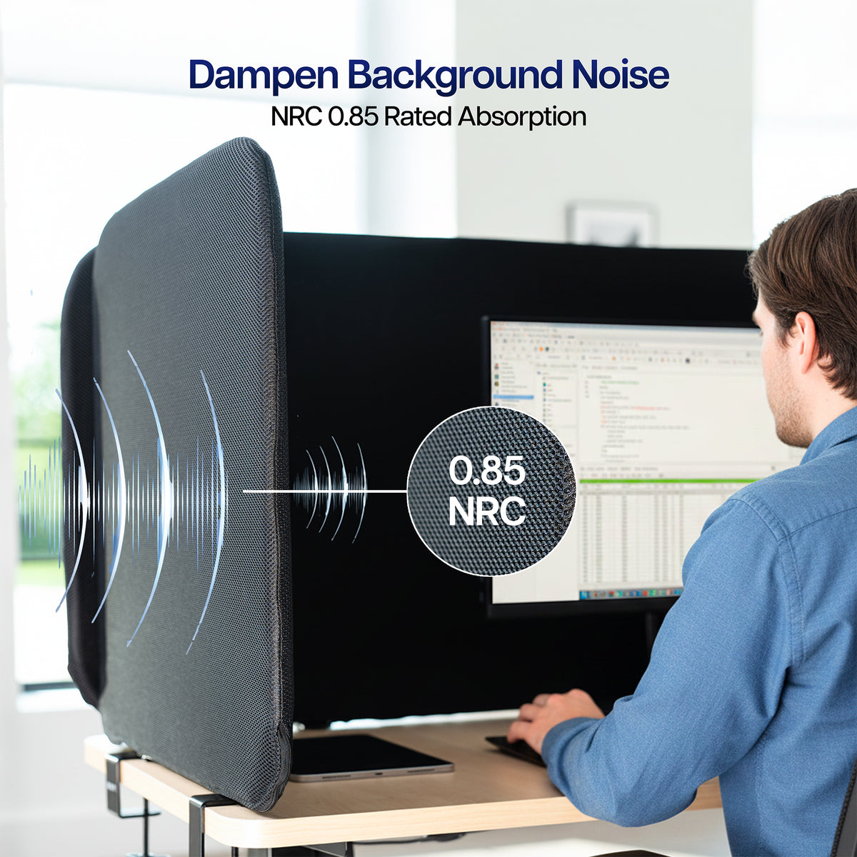 Clamp-On Stretched Fabric Desk Privacy Panel (x3)