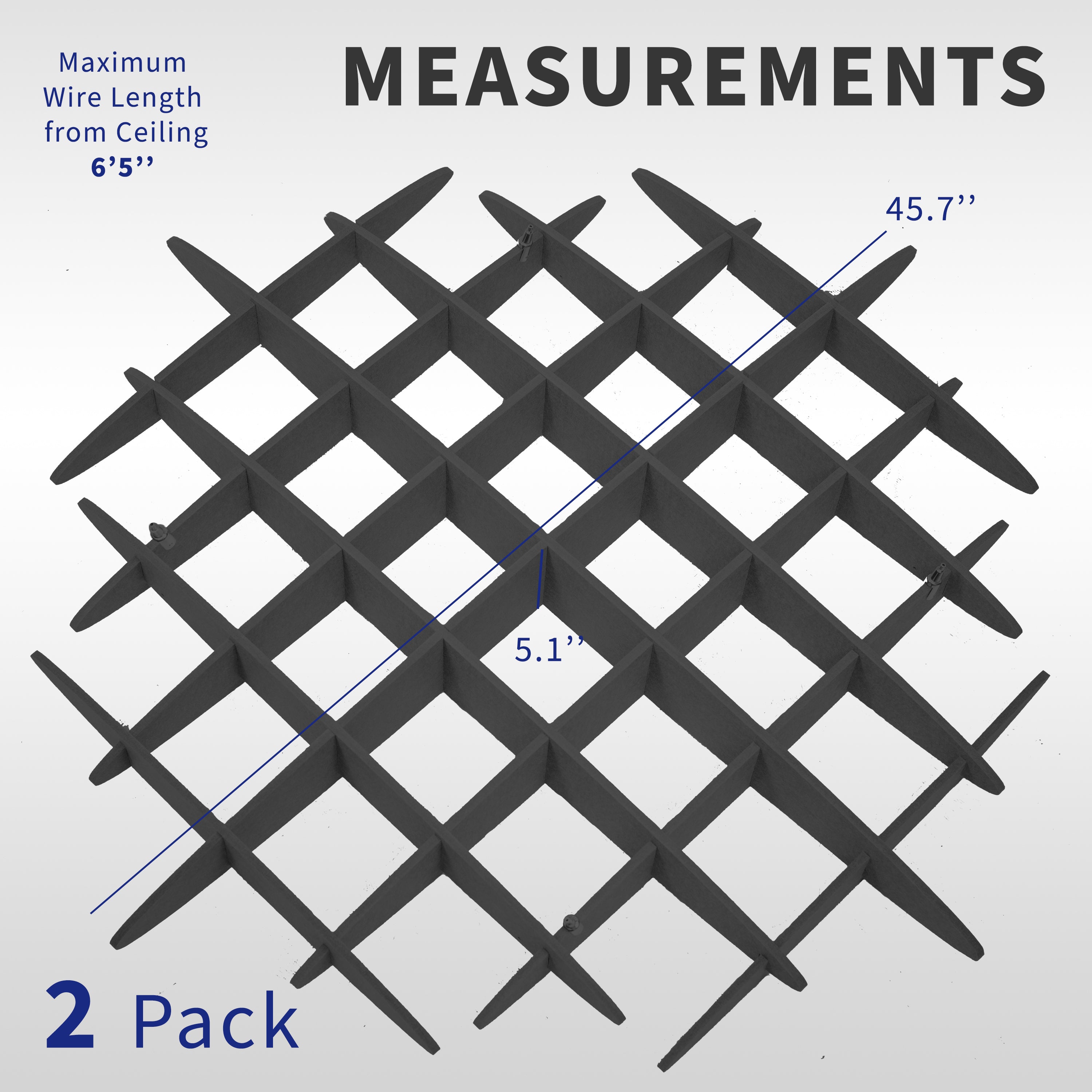 2-pack acoustic ceiling waffle panel dimensions showing interlocking geometric slat design