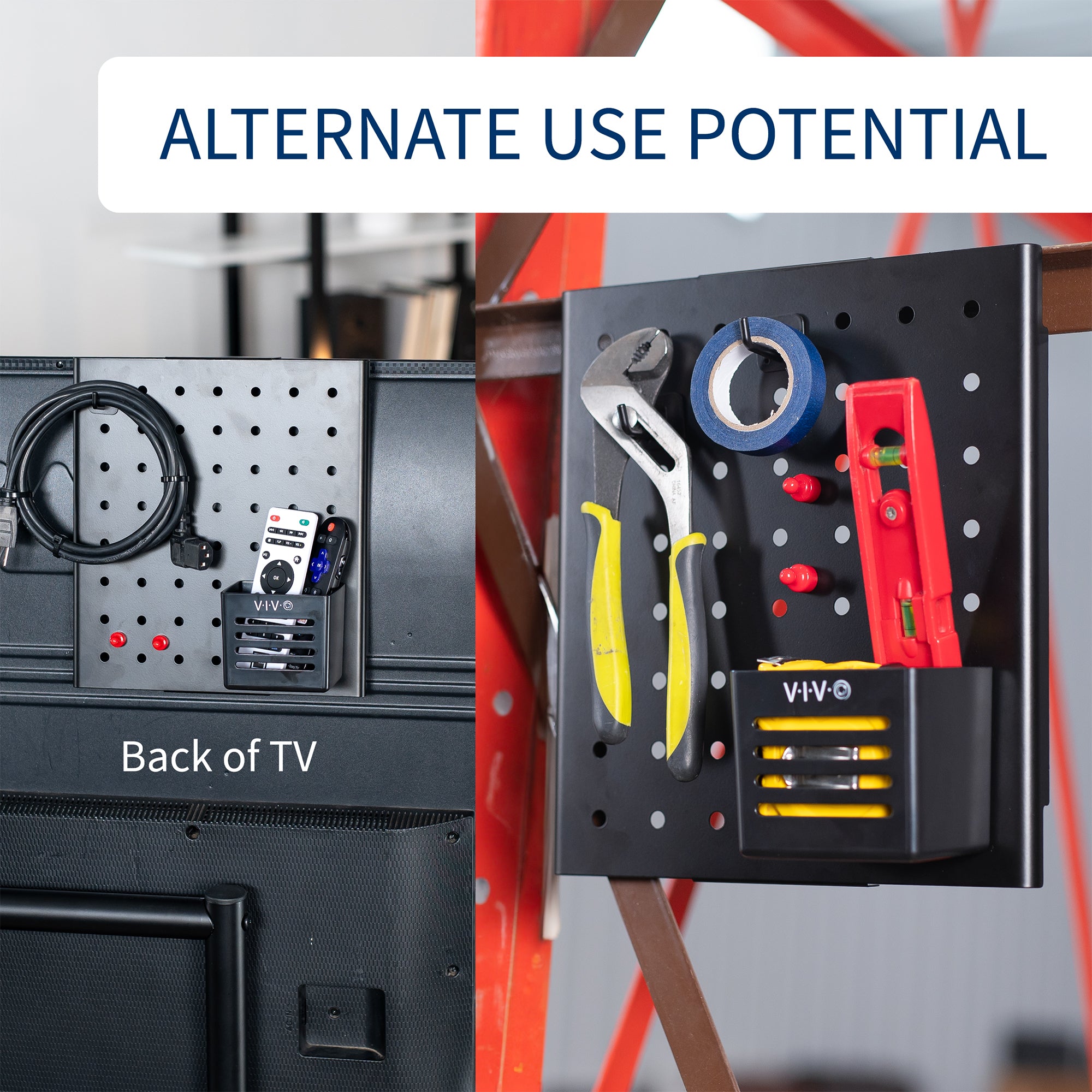 Hanging pegboard for office, home, school, workshop, and more with flexible placement options. Accessories included and zero assembly required!